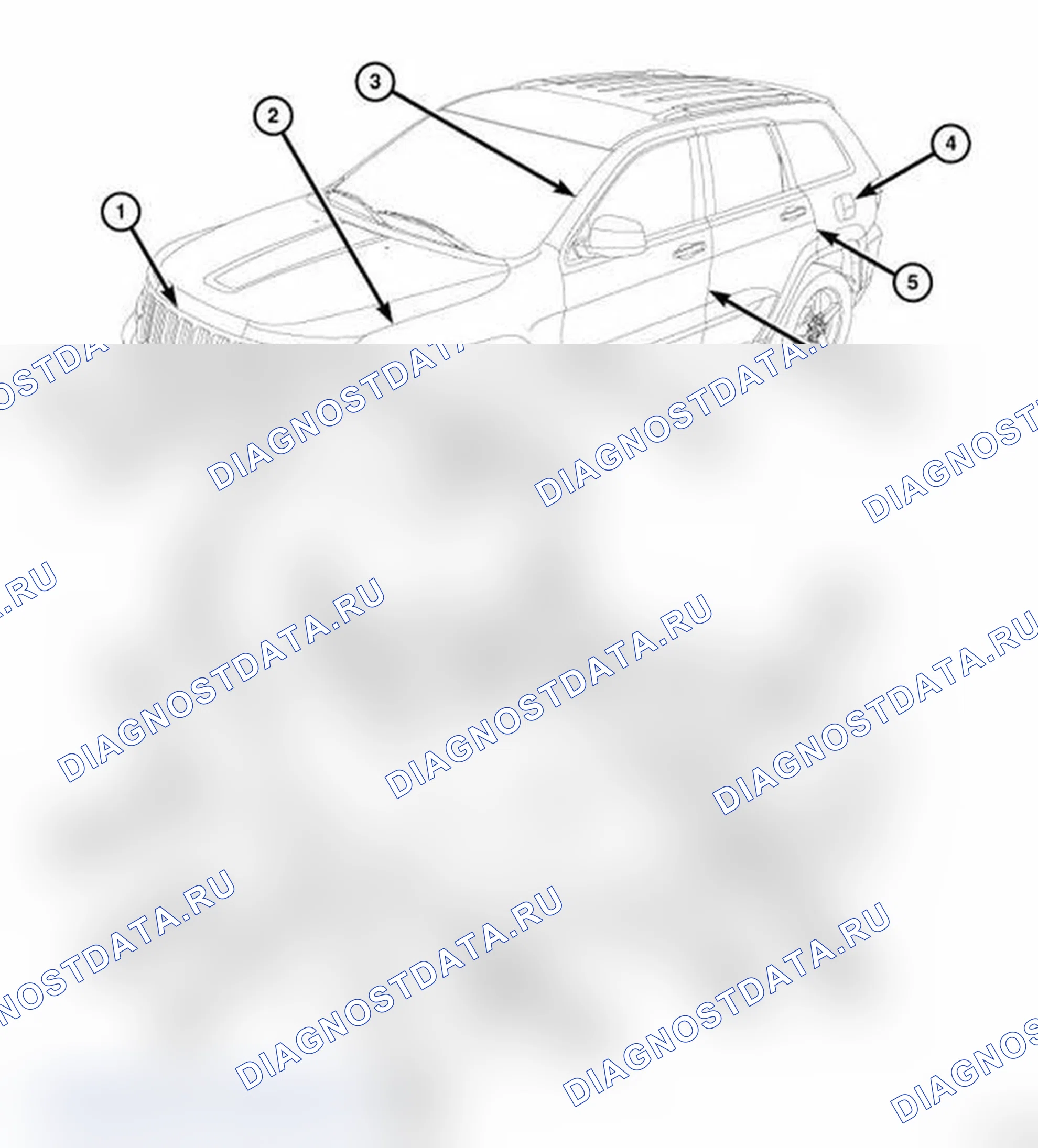 Рис. 312: РАЗМЕРЫ ЗАЗОРА И ЗАПОДЛИЦО. Jeep Grand Cherokee WK2