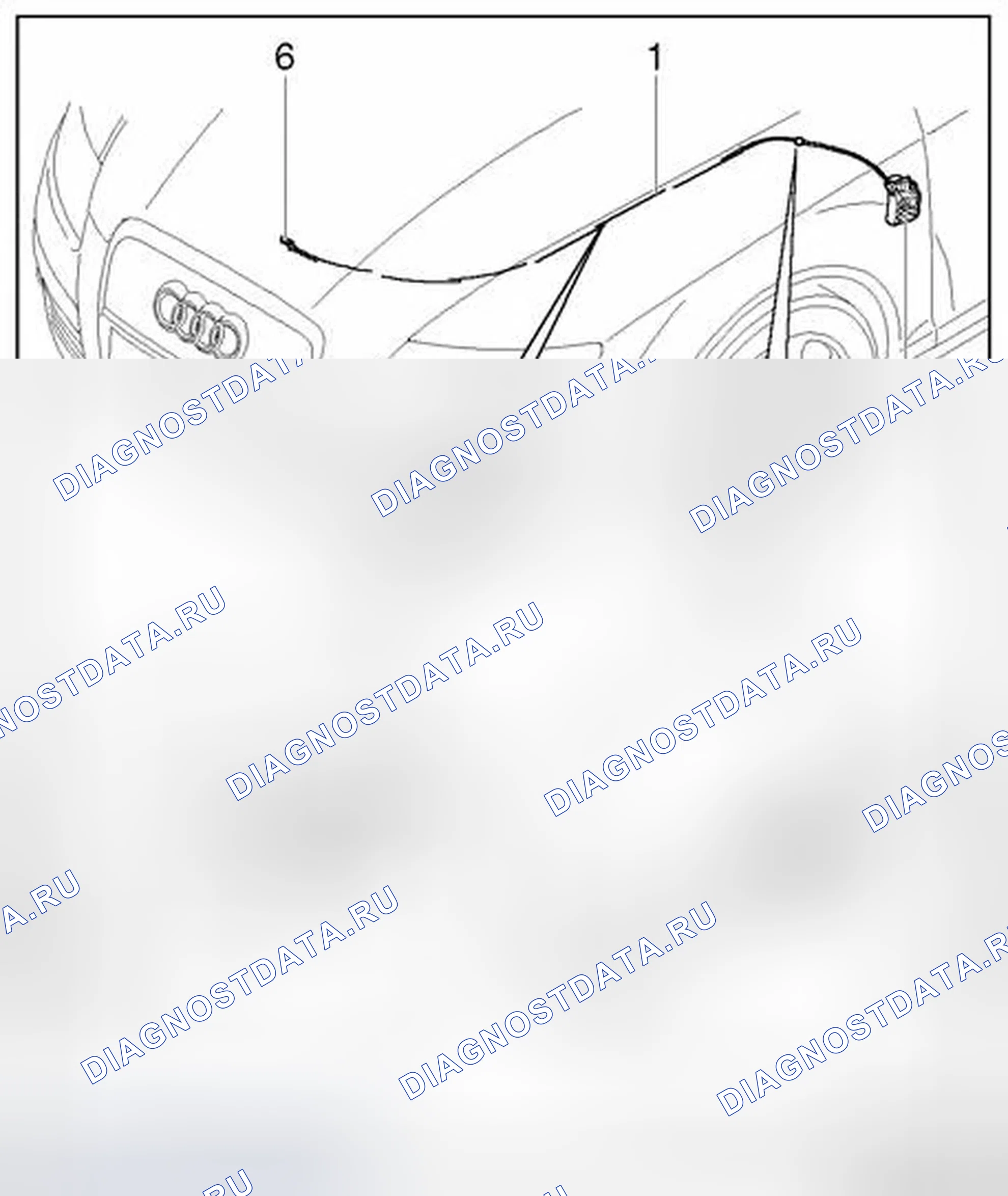 Рис. 65: Кабель капота, снятие и установка. Audi A6 С6