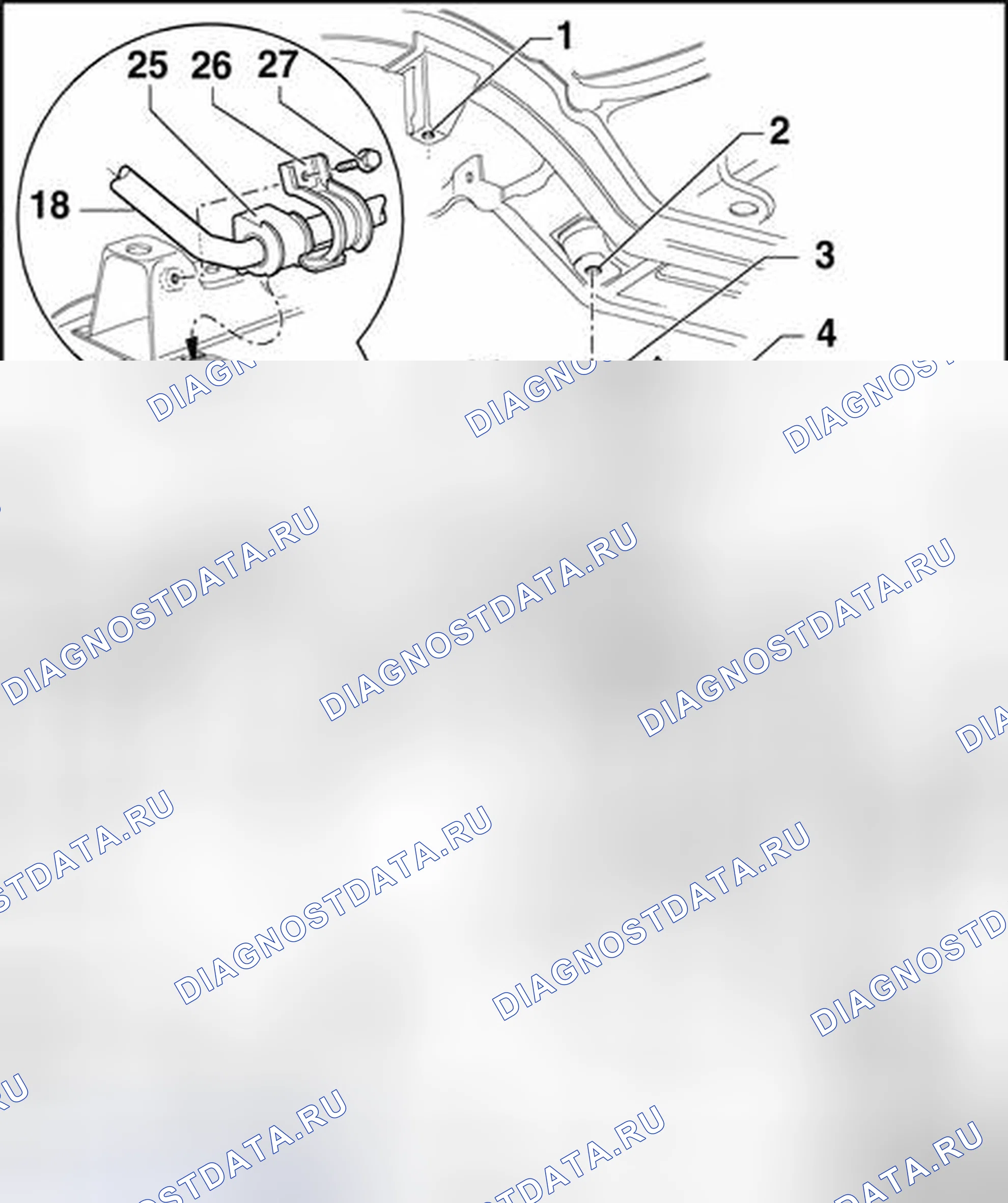 Рис. 4: I - Подрамник, планка стабилизатора, рычаг управления, обзор. Volkswagen Golf Mk4