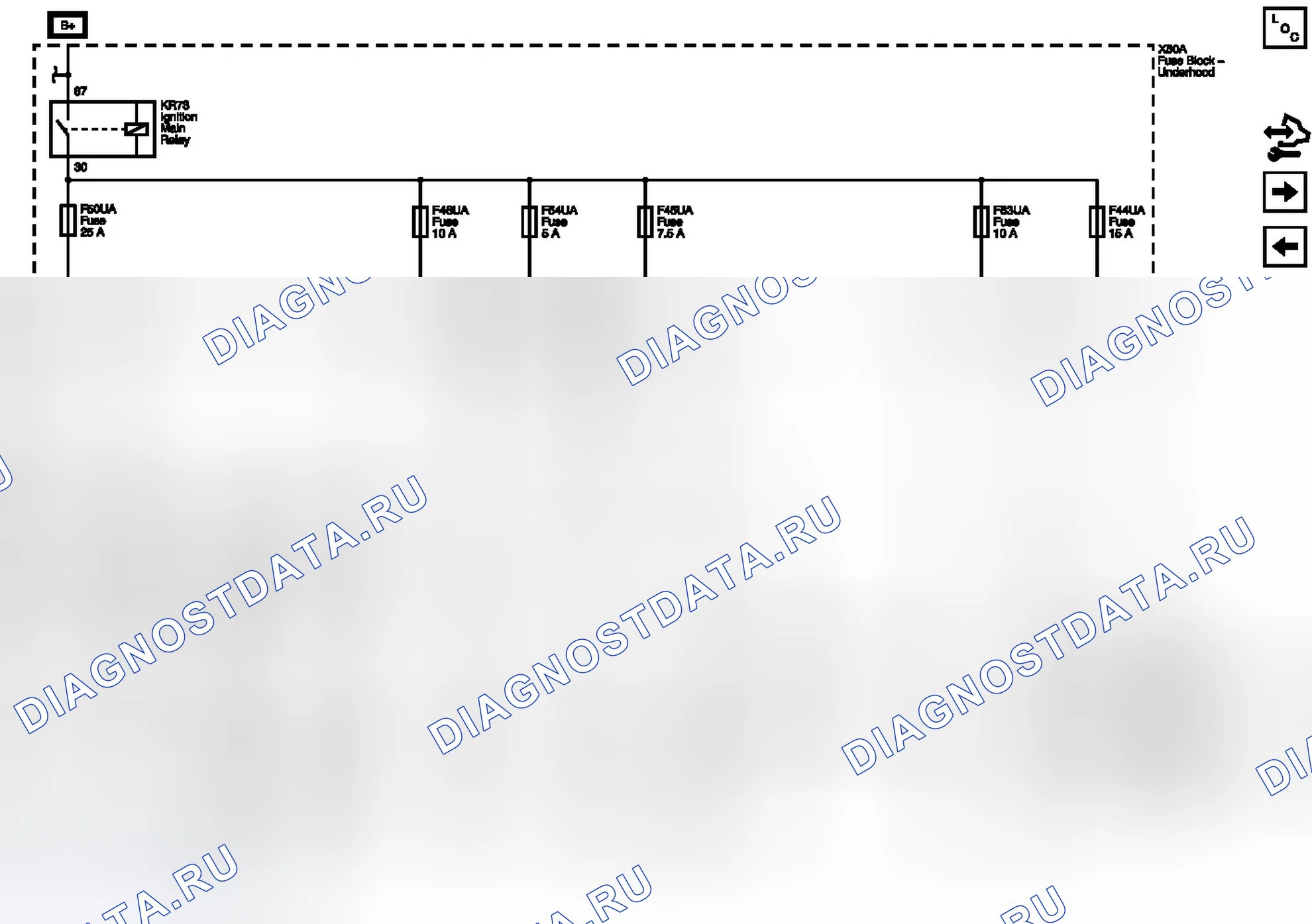 Рис. 28: F44UA, F45UA, F46UA, F50UA, F53UA И F54UA Предохранители. Chevrolet Equinox II