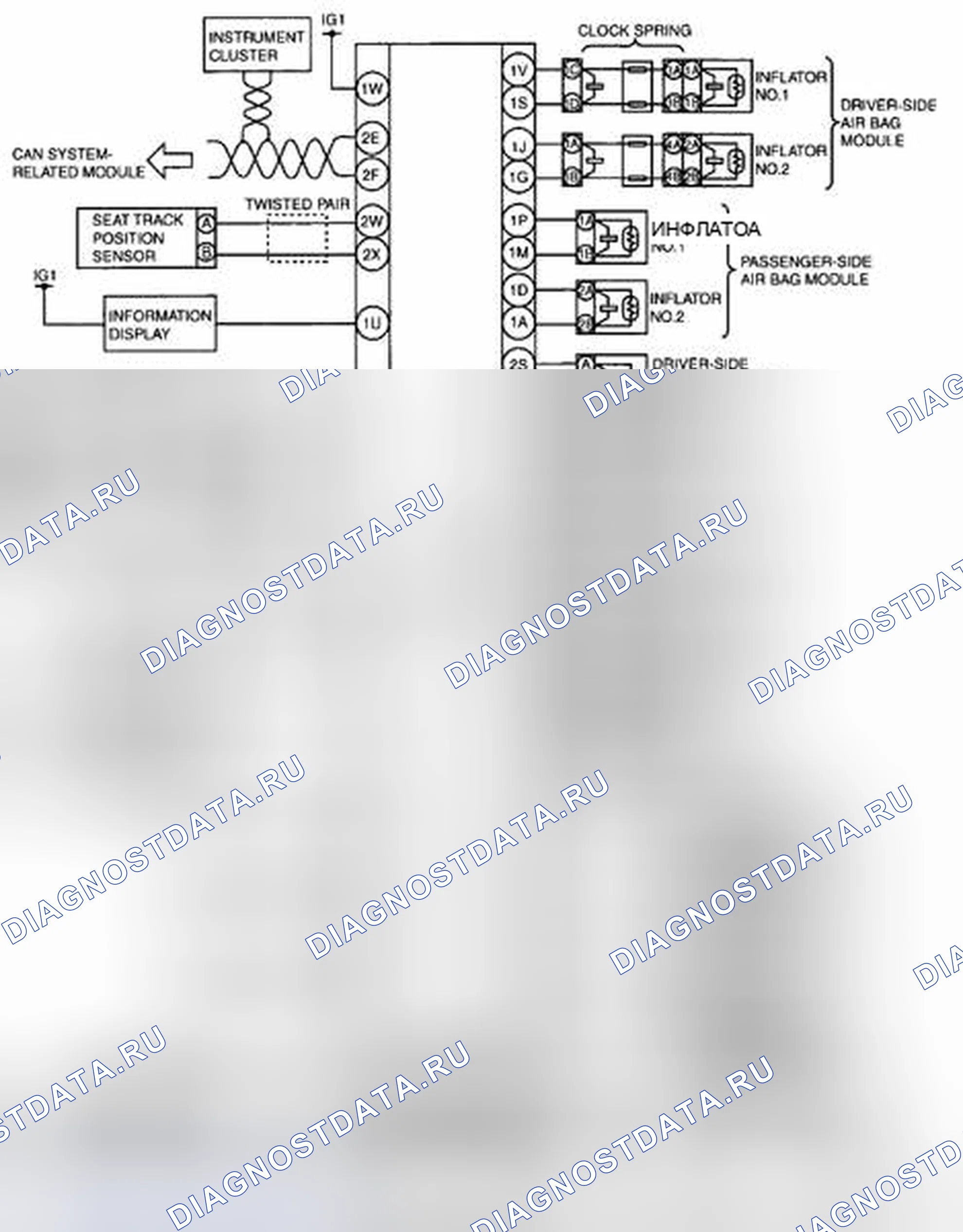 Рис. 26: СХЕМА ПОДКЛЮЧЕНИЯ СИСТЕМЫ ПОДУШЕК БЕЗОПАСНОСТИ. Mazda CX-7 I