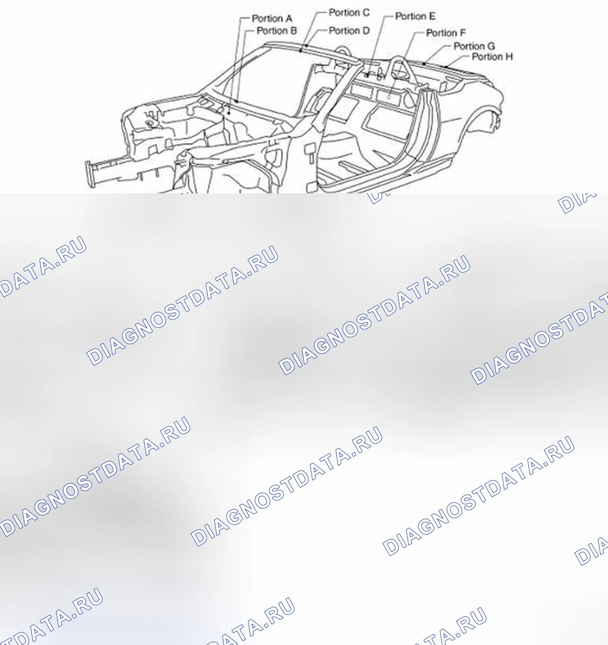 Рис. 236: Идентификация меток центра выравнивания кузова для родстера. Nissan 350Z I рестайлинг