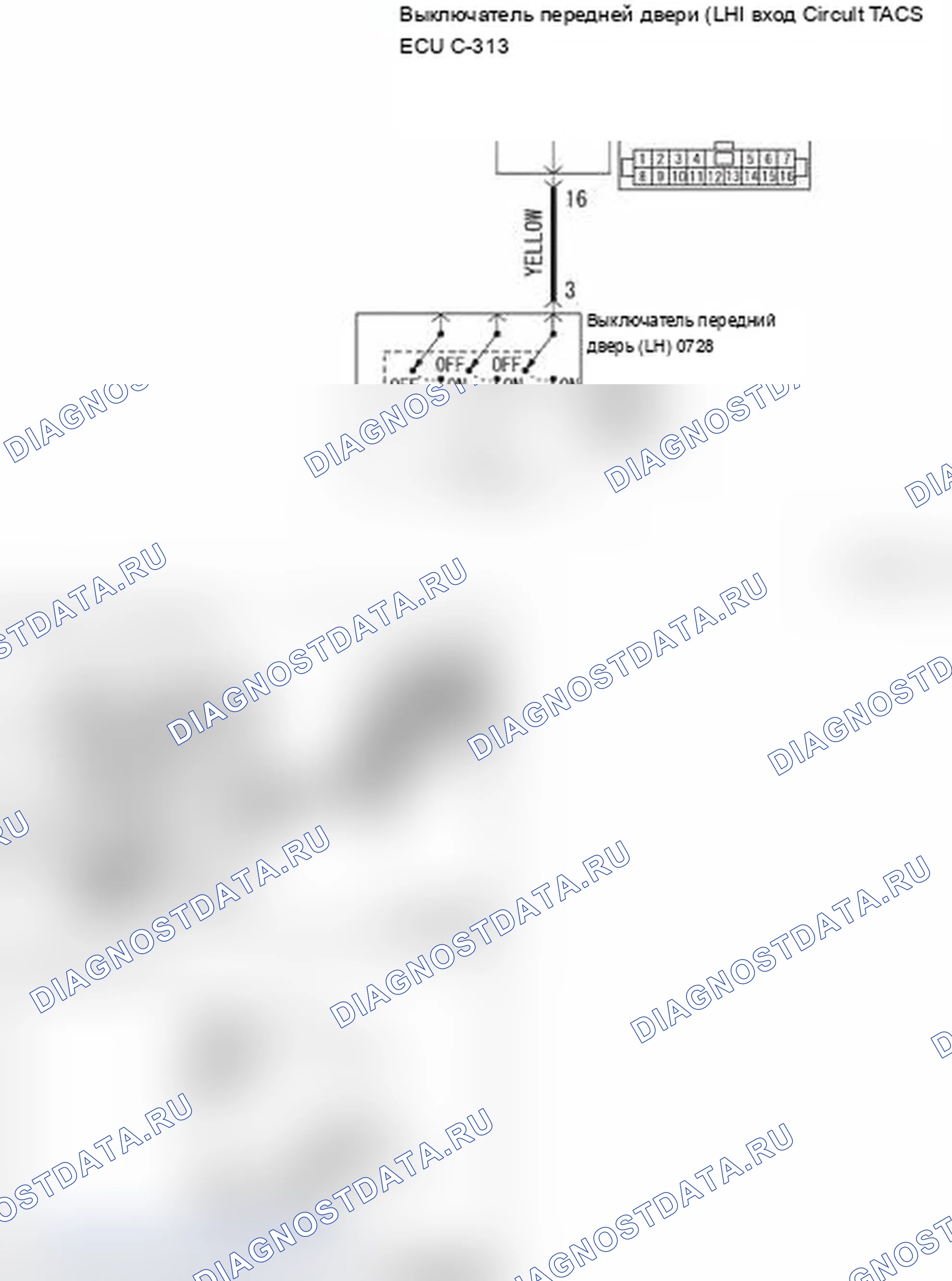 Рис. 484: Процедура проверки 5: ETACS-ECU не получает никакого сигнала от переключателя передней двери (LH). Mitsubishi Lancer Ralliart X рестайлинг