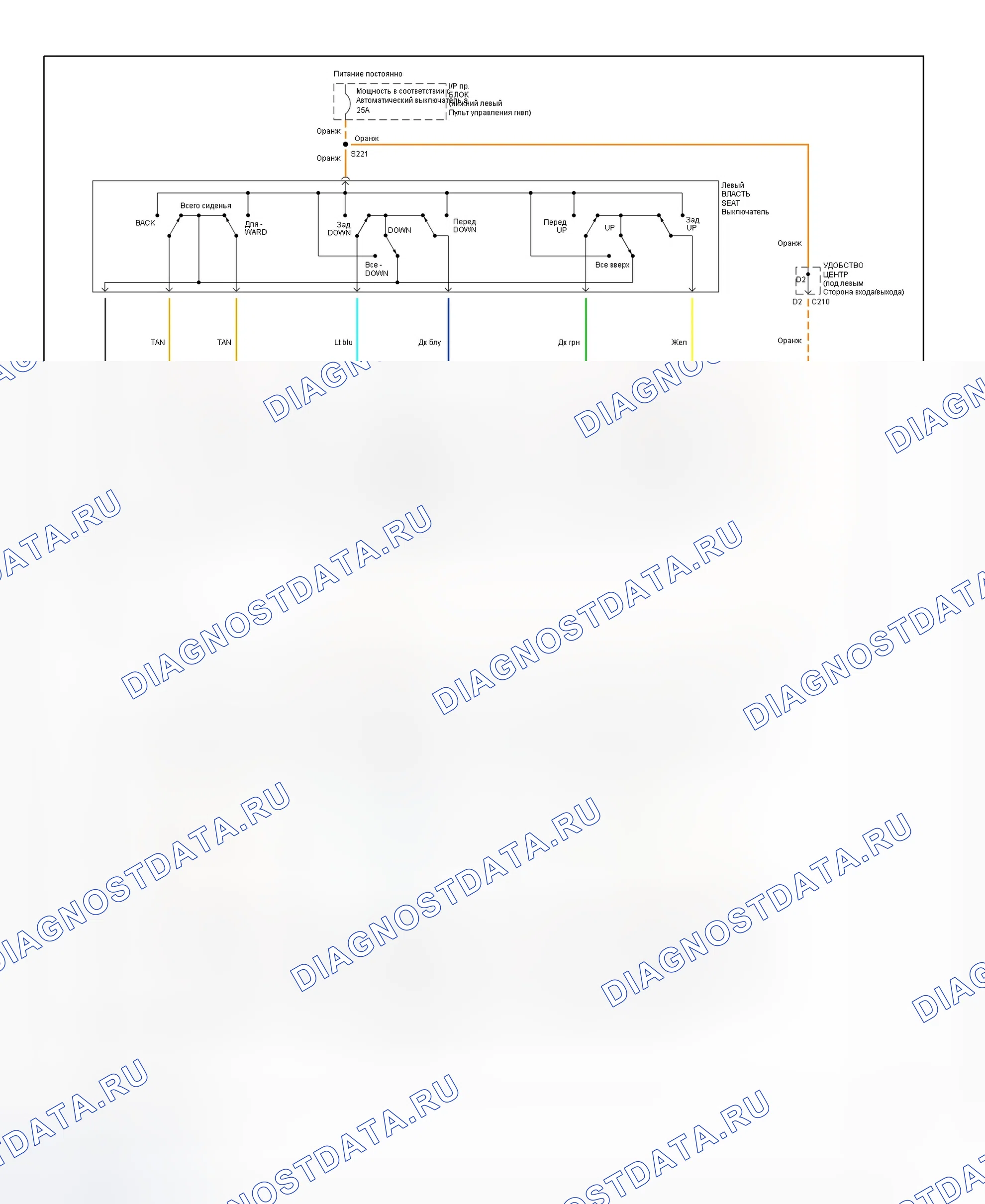 Рис. 1: электросхема силовых кресел. Chevrolet Chevy Express G1500 