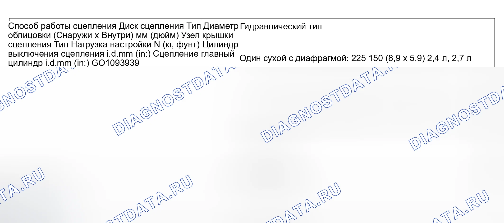 Рис. 2: ТЕХНИЧЕСКИЕ ХАРАКТЕРИСТИКИ сцепления. Geely Monjaro I