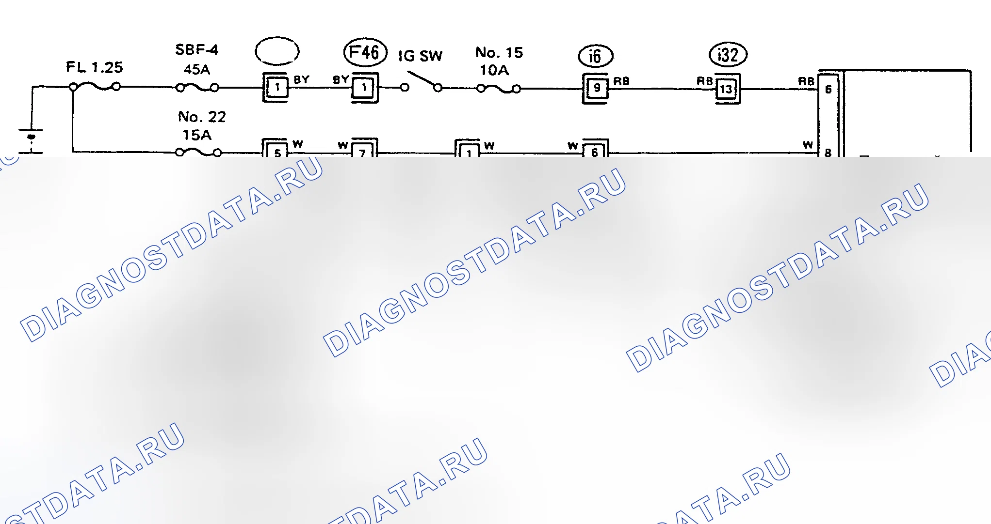 Рис. 8: Схема подключения переключателя защелки передней двери. Subaru Legacy BC/BJ/BF