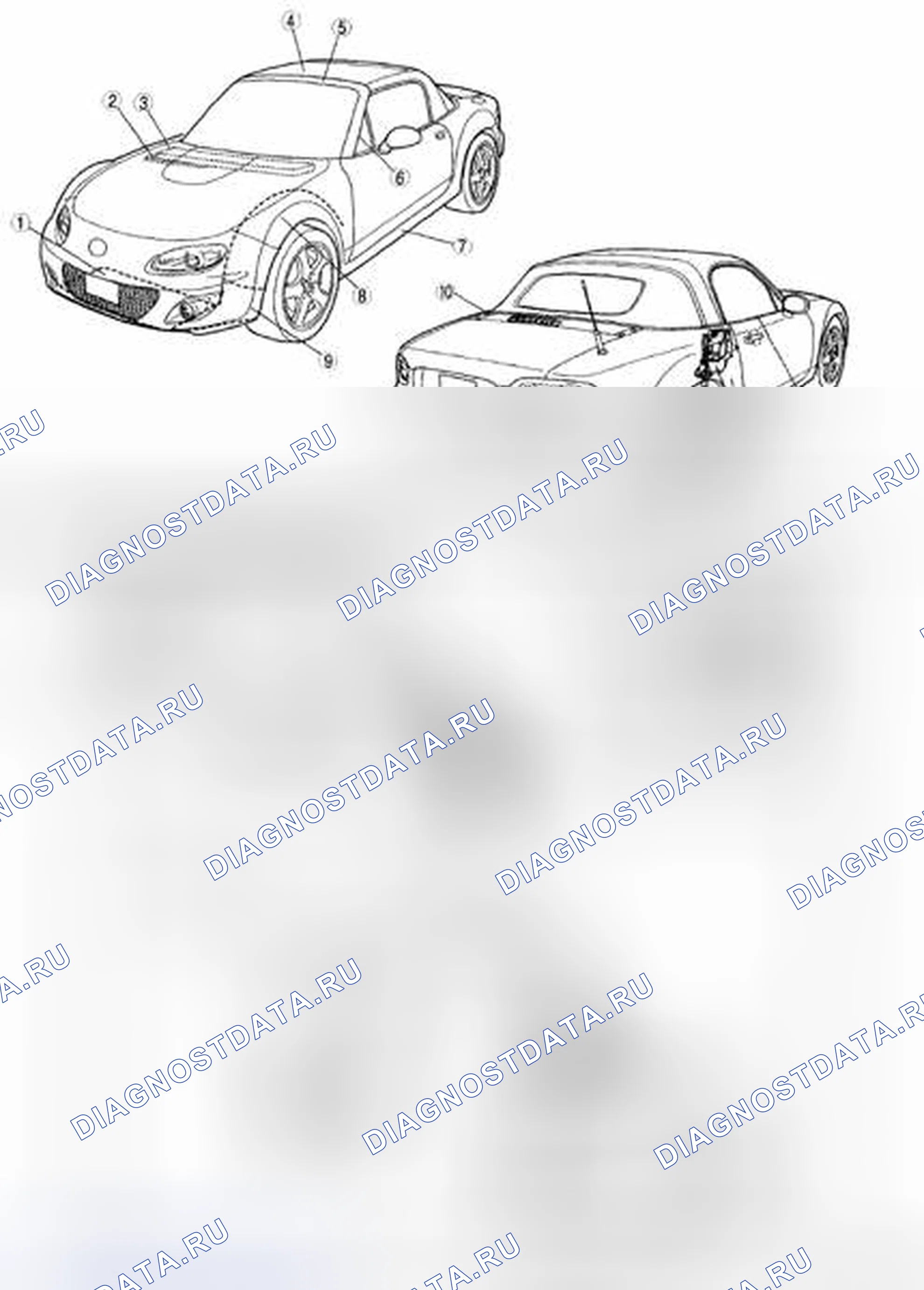 Рис. 54: ИНДЕКС РАСПОЛОЖЕНИЯ ВНЕШНЕЙ ОТДЕЛКИ. Mazda MX-5 NC рестайлинг