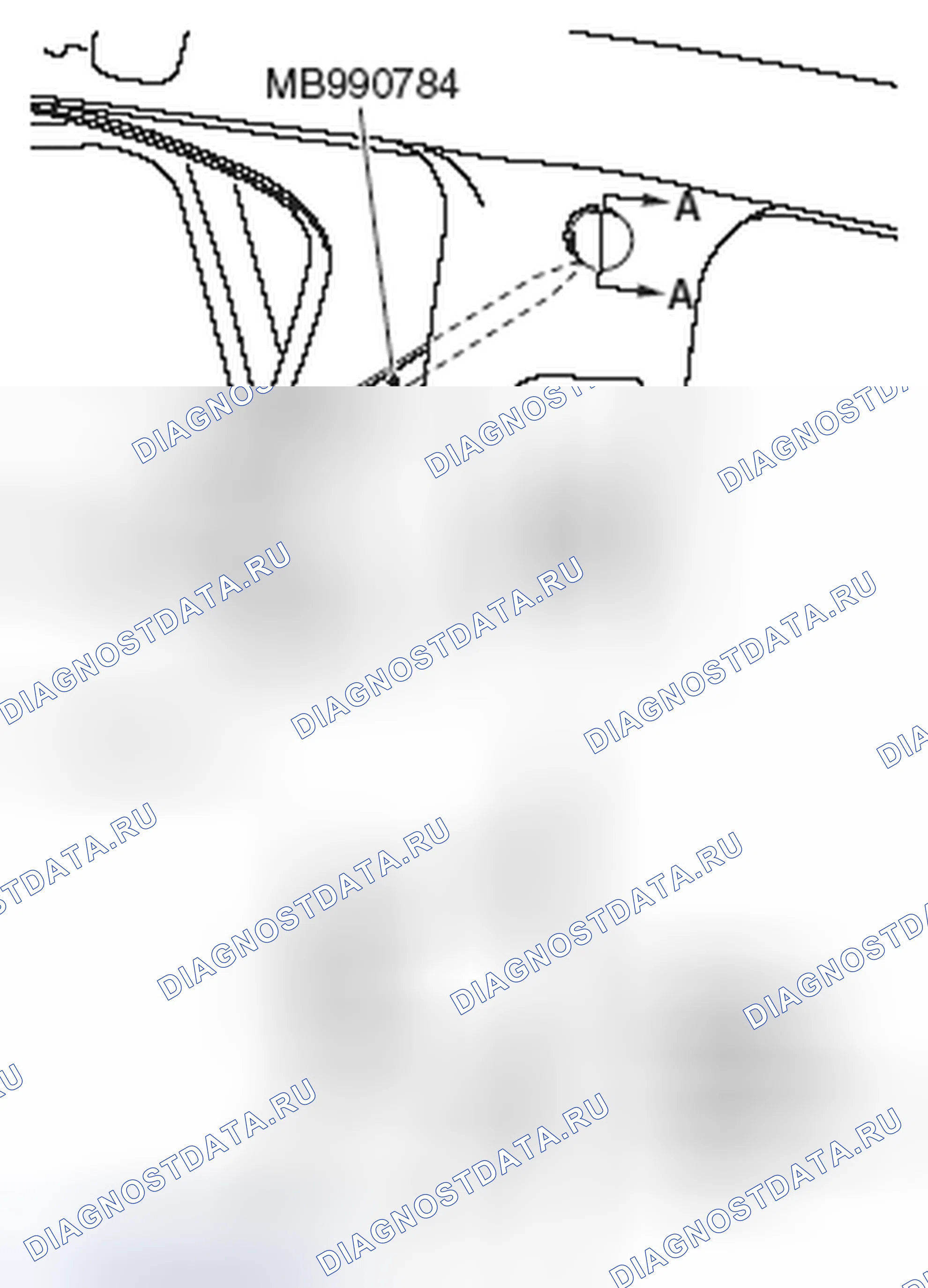 Рис. 111: <<B>> СНЯТИЕ КРЫШКИ облицовки ВЕРХНЕЙ ЦЕНТРАЛЬНОЙ СТОЙКИ. Mitsubishi Lancer Ralliart X рестайлинг