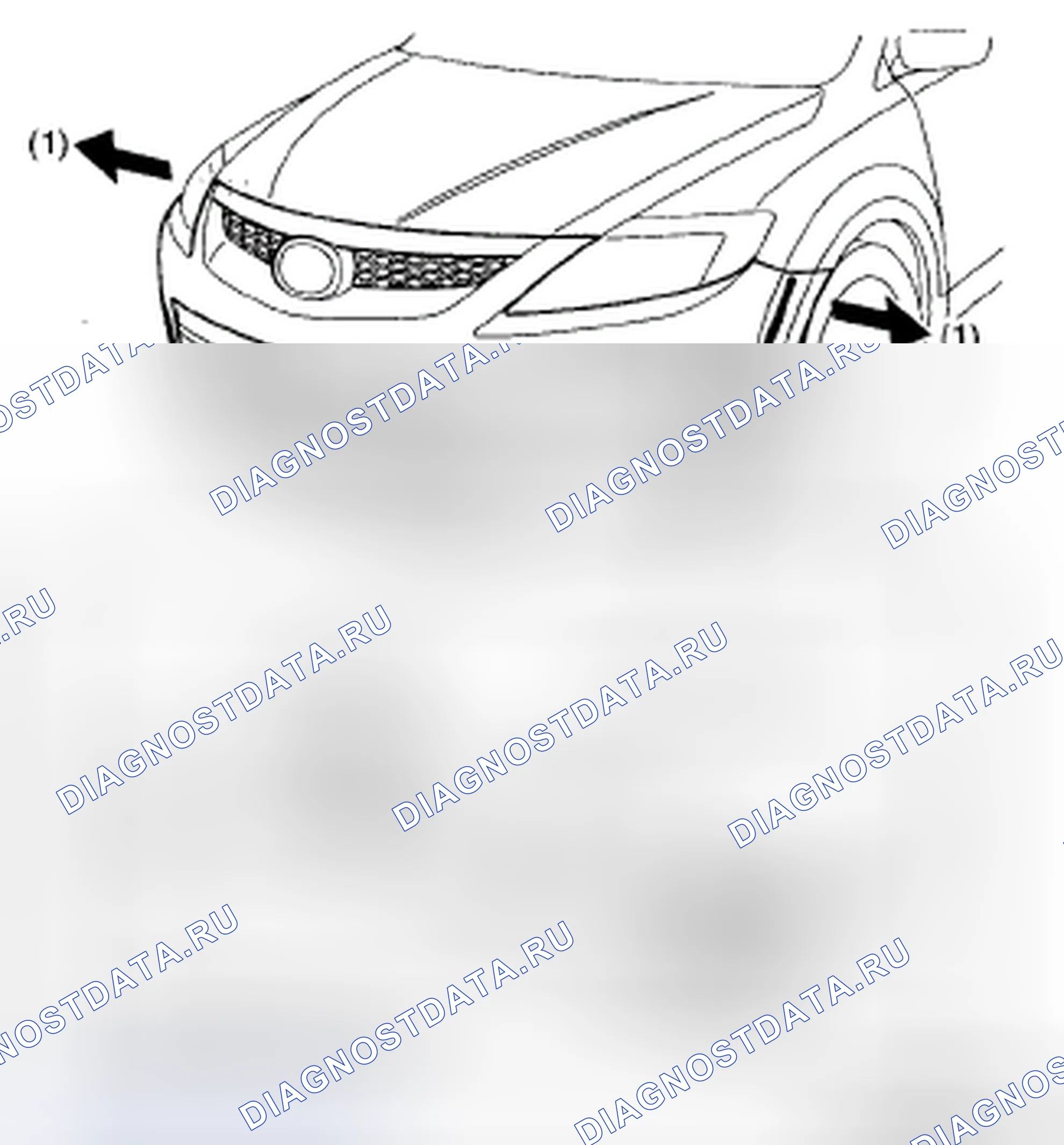 Рис. 42: Примечание по снятию переднего бампера. Mazda CX-9 I