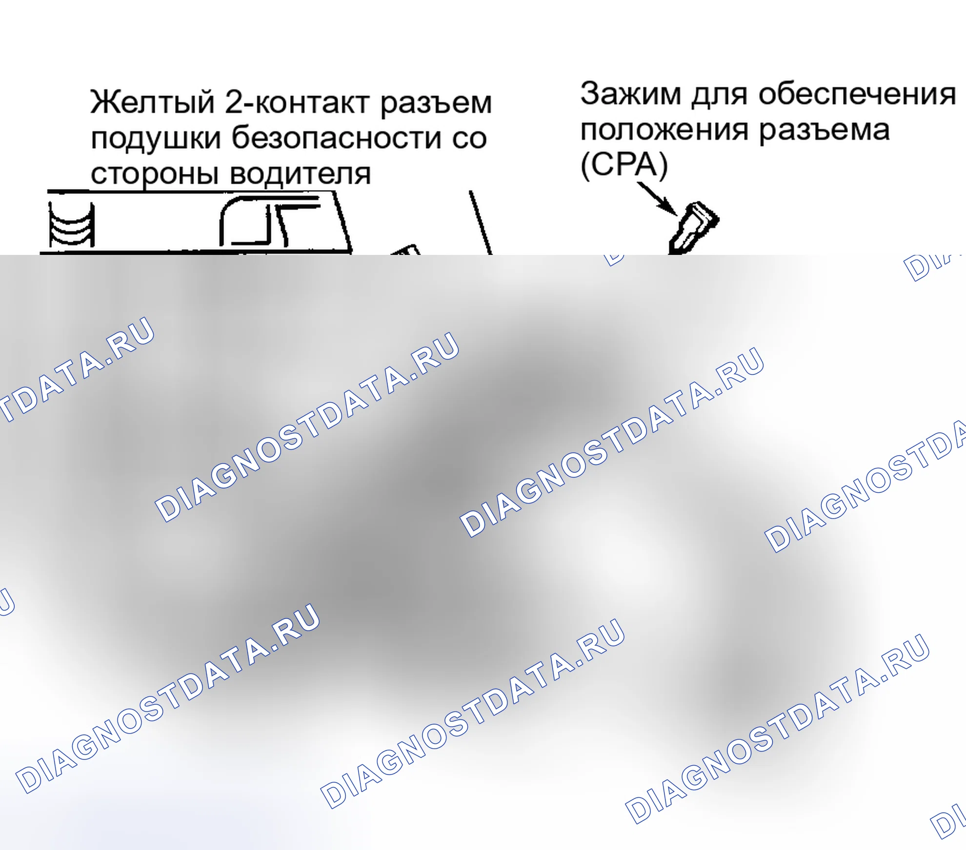 Рис. 36: Идентификация соединителя желтого 2-контакт подушки безопасности водителя (Montana, Silhouette и Venture). Hyundai IONIQ 6 I