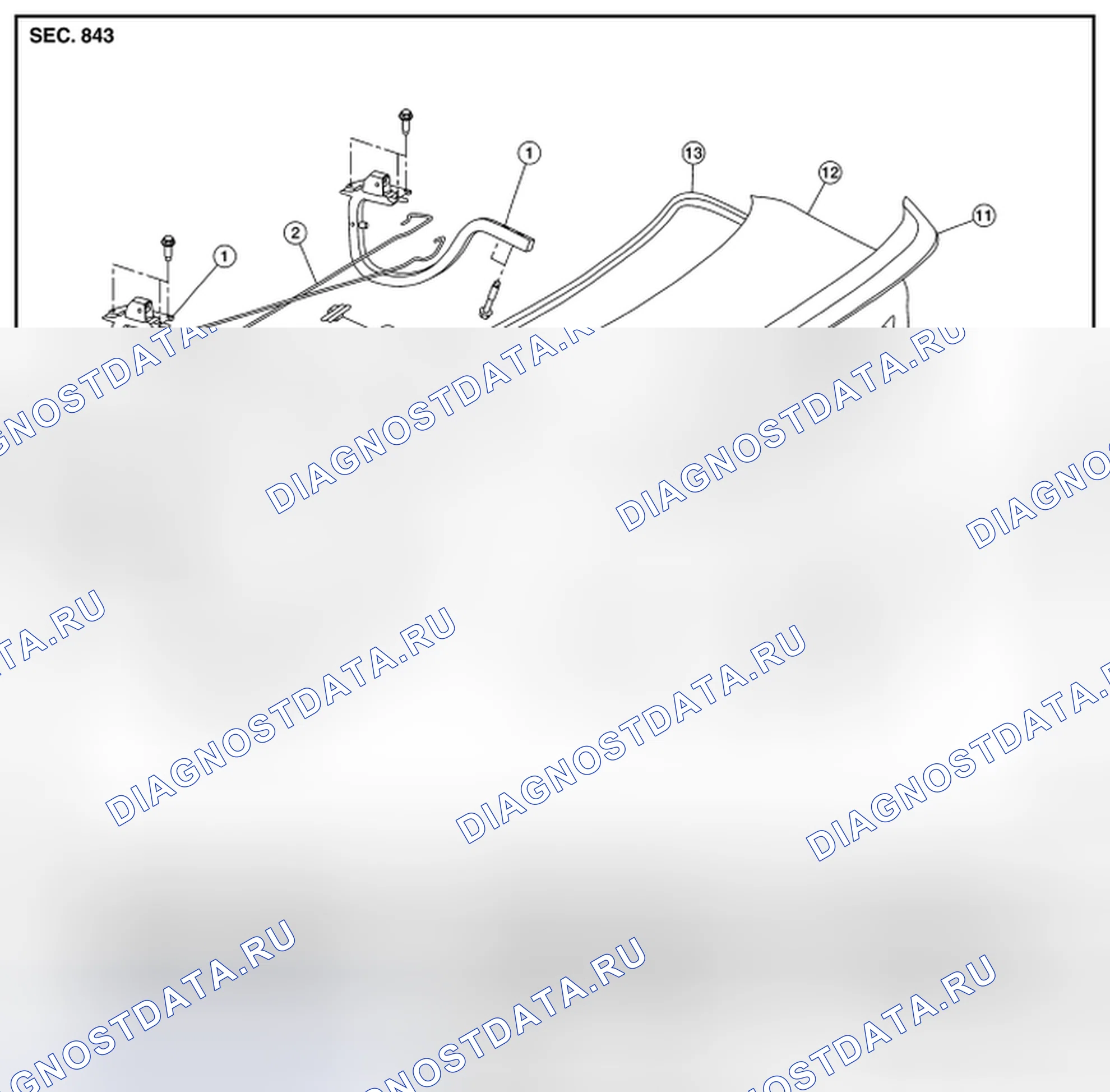 Рис. 85: КРЫШКА БАГАЖНИКА В СБОРЕ: покомпонентный вид. Nissan Altima L33