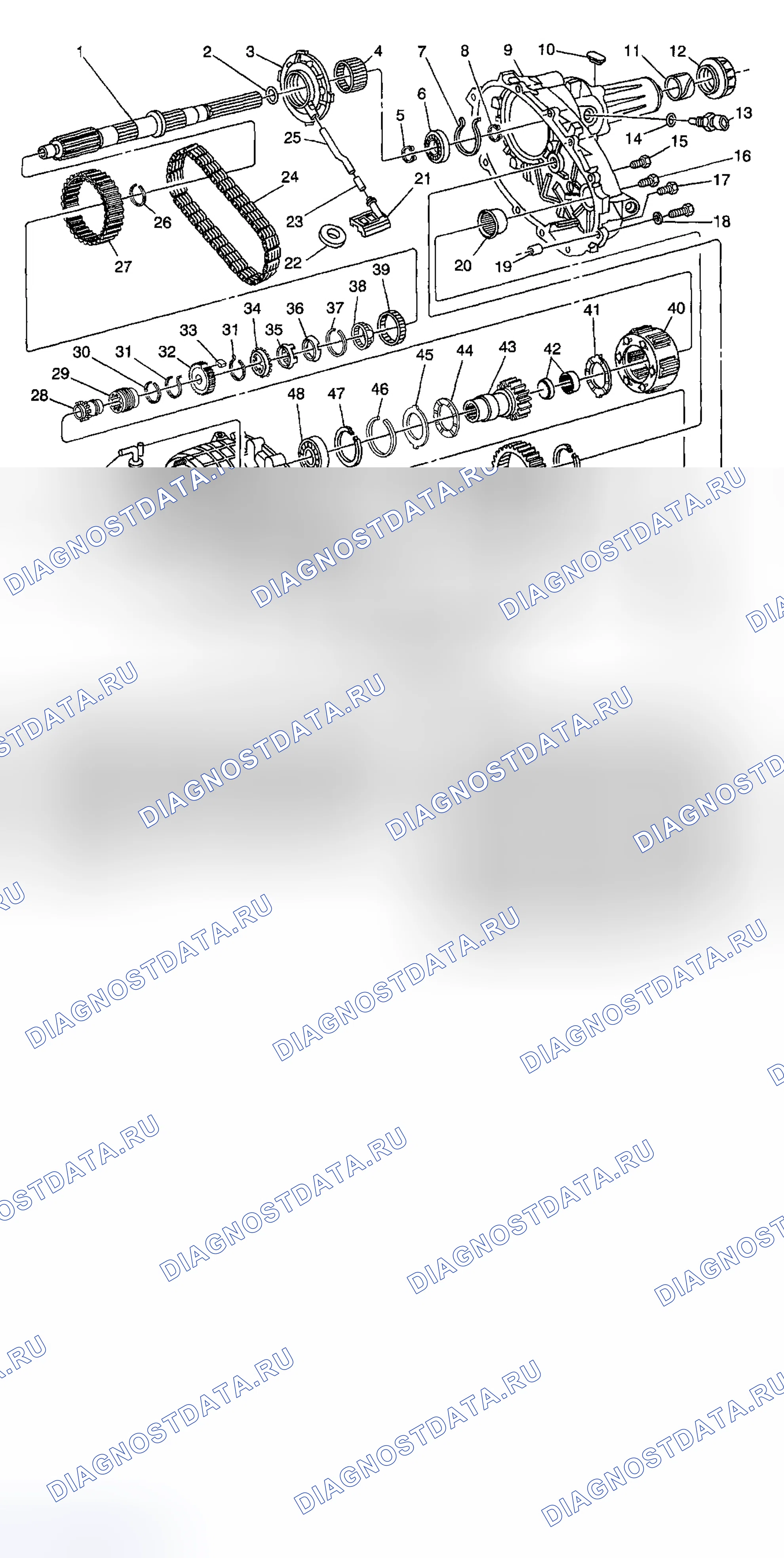 Рис. 579: Раздаточная коробка в разобранном виде. GMC Cab & Chassis Sierra 3500 GMT800 early