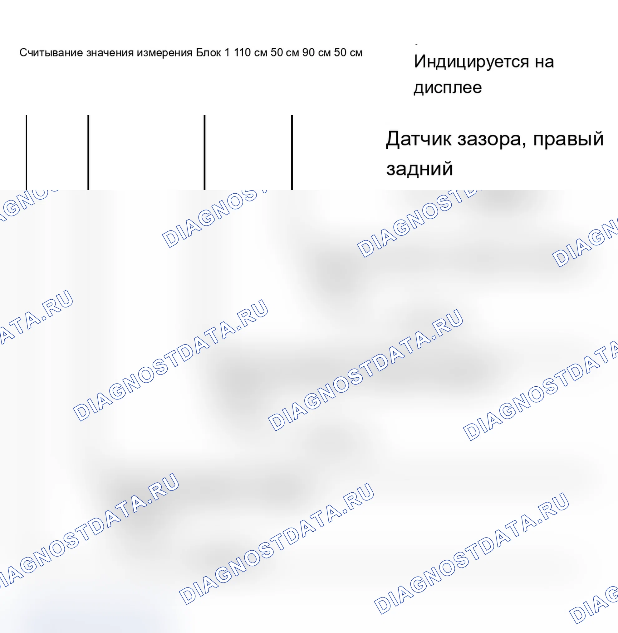 Рис. 413: Дисплей сканирующего прибора VAG 1551 - блок измеряемых величин 001, акустическая система парковки. Audi A6 C5