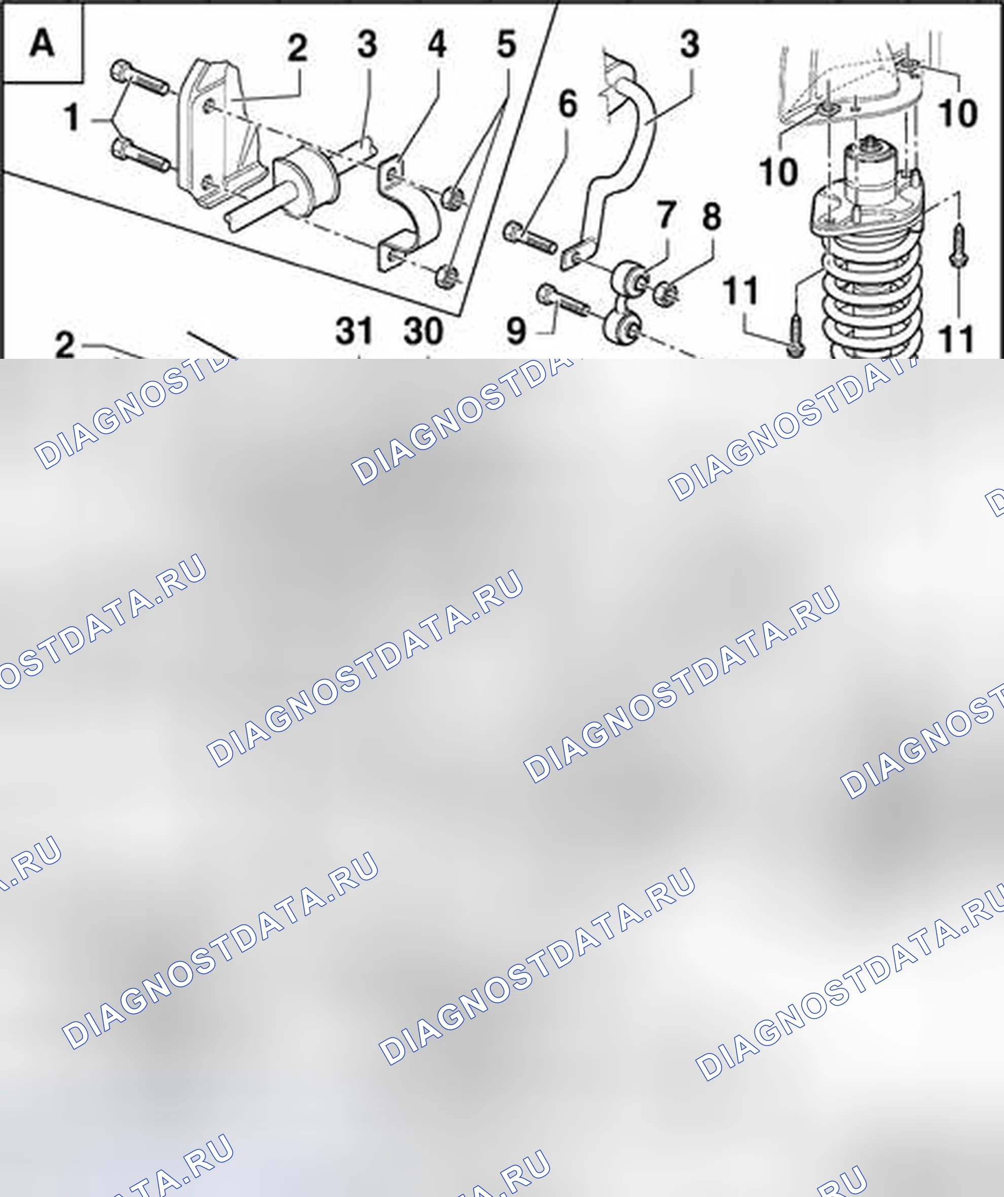 Рис. 12: Задняя ось с полным приводом, обзор сборки. Volkswagen Passat B5 рестайлинг