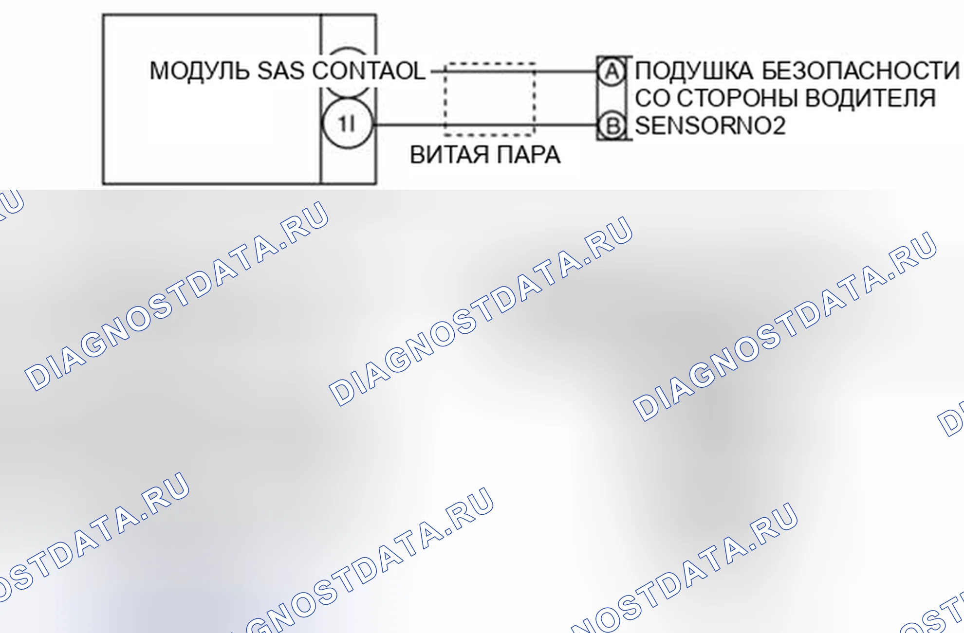 Рис. 23: Схема подключения датчика подушки безопасности со стороны водителя № 2 и модуля управления SAS. Mazda 3 BL рестайлинг