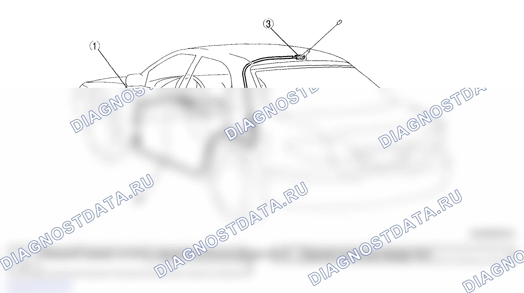 Рис. 36: РАСПОЛОЖЕНИЕ АНТЕННОГО ФИДЕРА [5-ДВЕРНЫЙ]. Mazda 6 GG рестайлинг