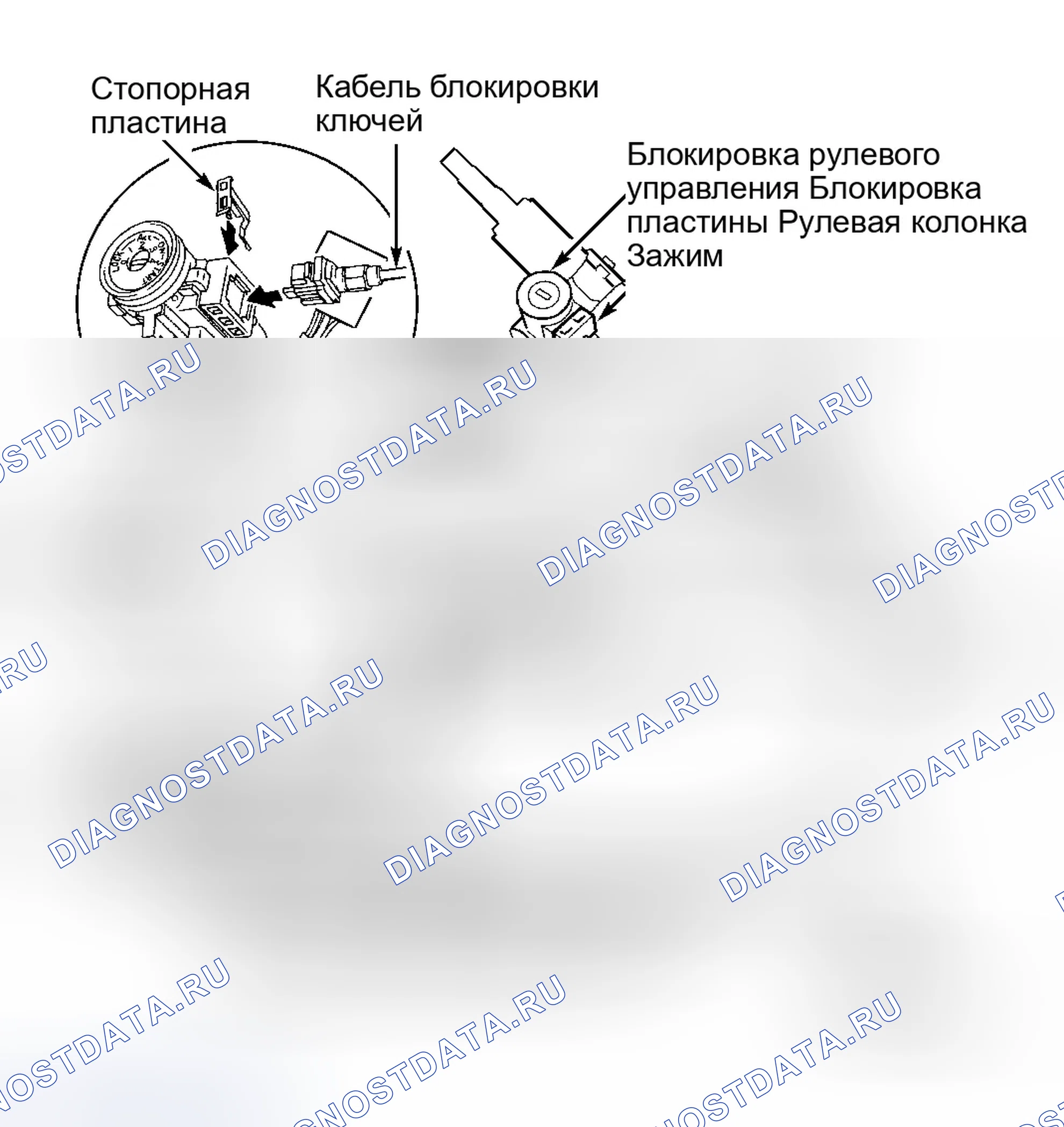 Рис. 77: КАБЕЛЬ БЛОКИРОВКИ КЛЮЧА. Infiniti QX4 I