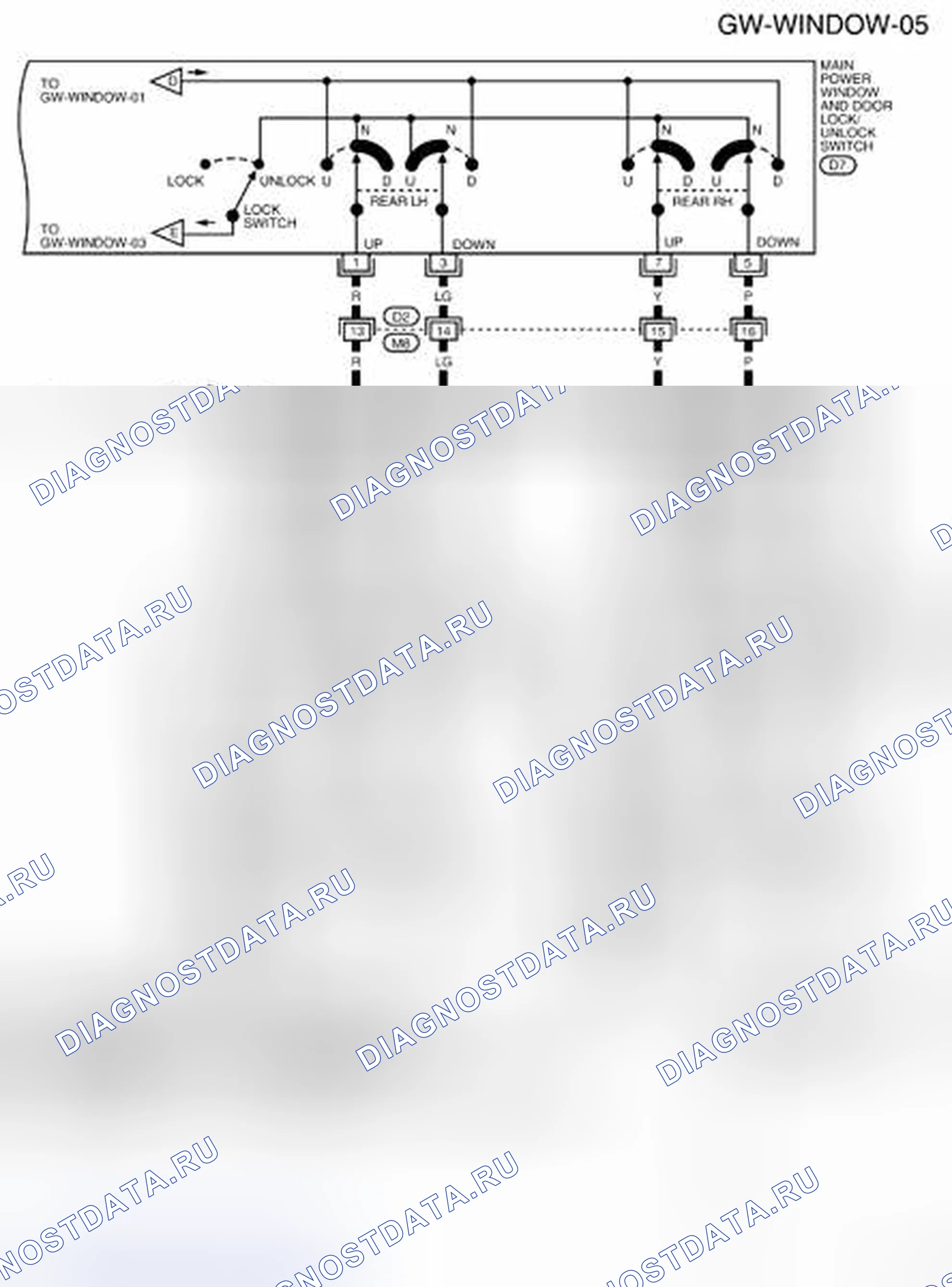 Рис. 16: Схема электропроводки - Gw-стекло-05. Nissan Pathfinder III