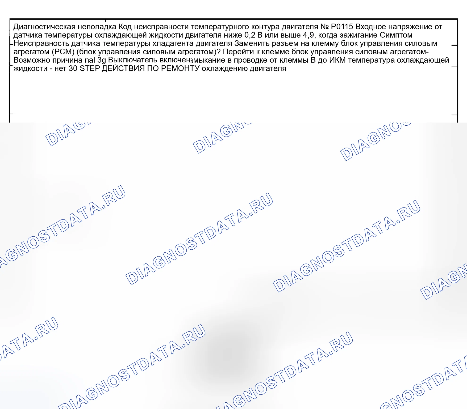Рис. 12: расшифровка кода ошибки P0115: НЕИСПРАВНОСТЬ Ckt ТЕМПЕРАТУРЫ ОХЛАЖДАЮЩЕЙ ЖИДКОСТИ ДВИГАТЕЛЯ. Mazda Protege BH