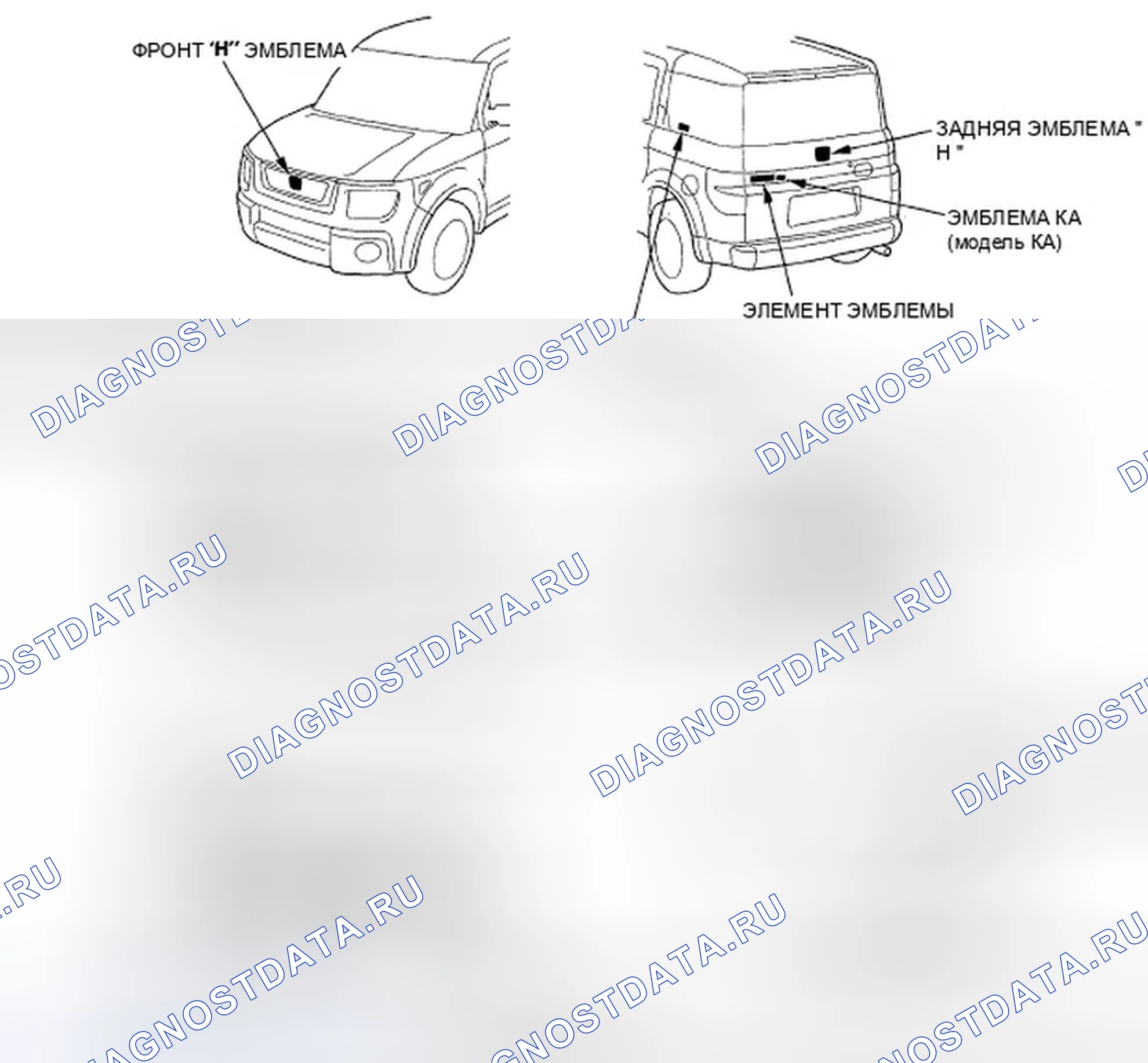 Рис. 128: Замена эмблемы. Honda Element YH2 рестайлинг