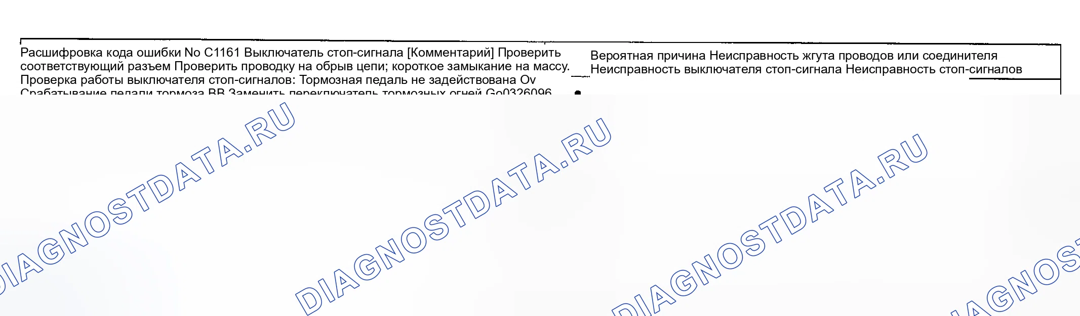 Рис. 53: расшифровка кода ошибки C1161: ПЕРЕКЛЮЧАТЕЛЬ СТОП-СИГНАЛА. Kia Magentis I рестайлинг