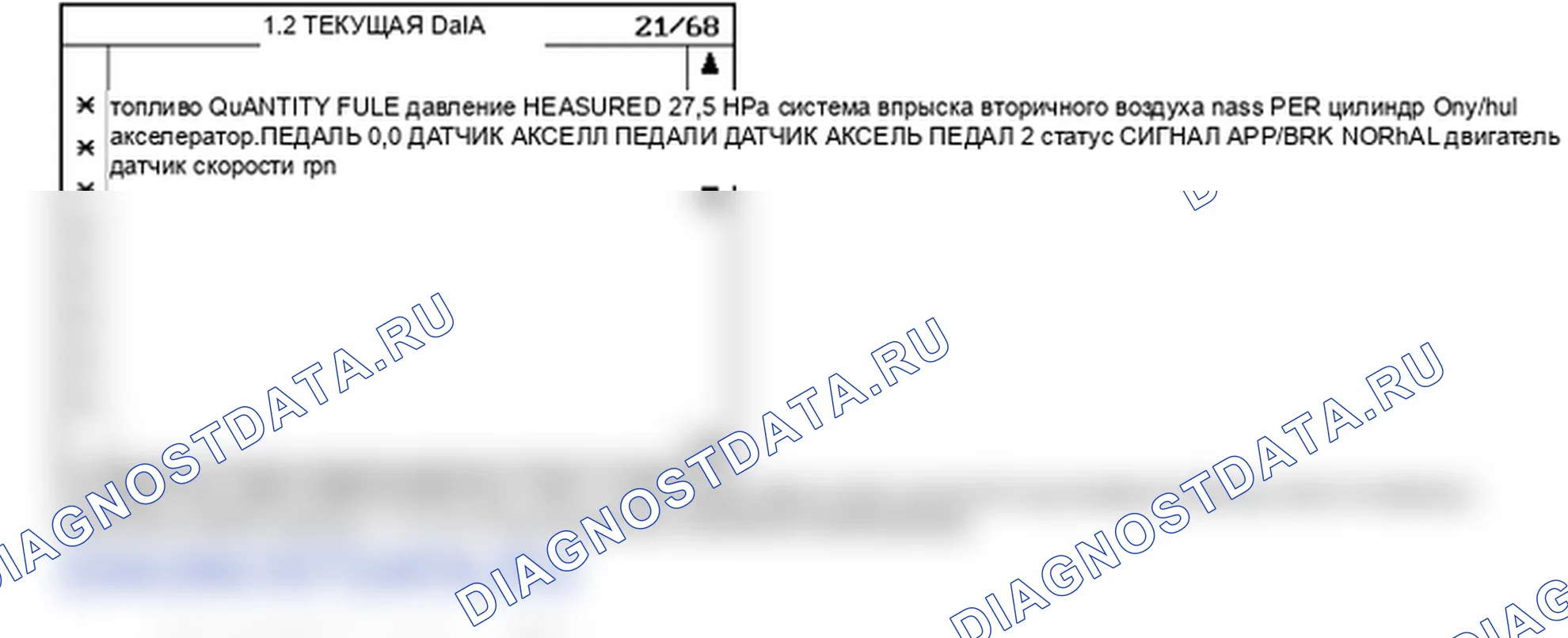 Данные диагностического сканера — P2299. Hyundai Santa Fe CM