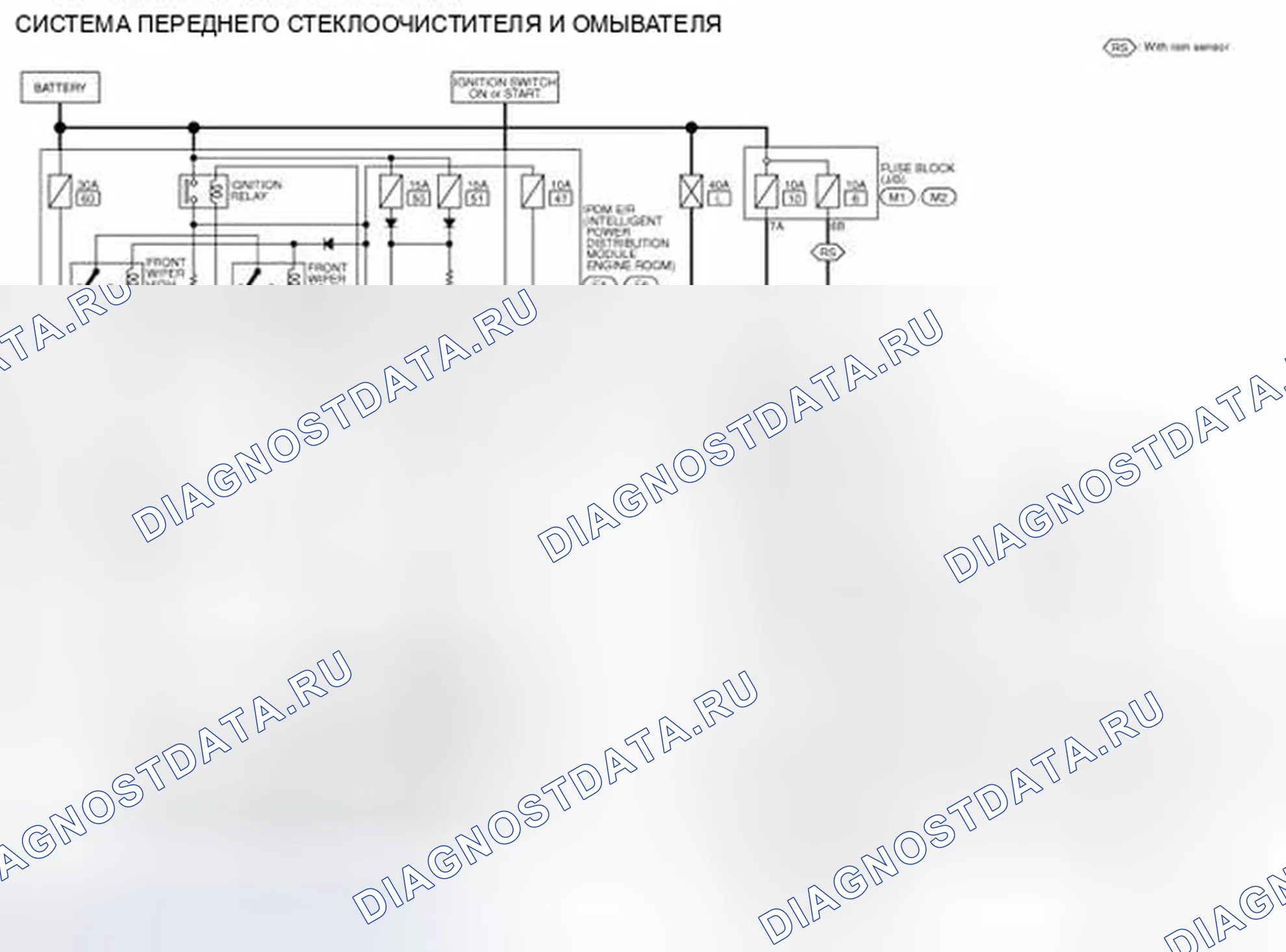 Рис. 24: электросхема - СИСТЕМА ПЕРЕДНЕГО СТЕКЛООЧИСТИТЕЛЯ И ОМЫВАТЕЛЯ. Infiniti FX35 II рестайлинг