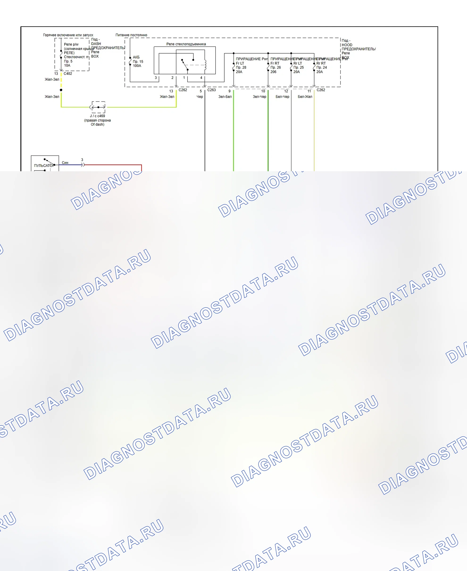 Рис. 5: Схема подключения системы Электростеклоподъёмники. Honda Odyssey I