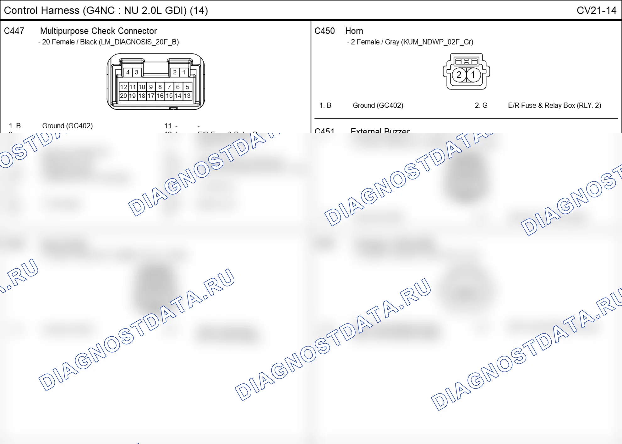 Распиновка разъёма C452 — жгута управления. Hyundai ix35 EL