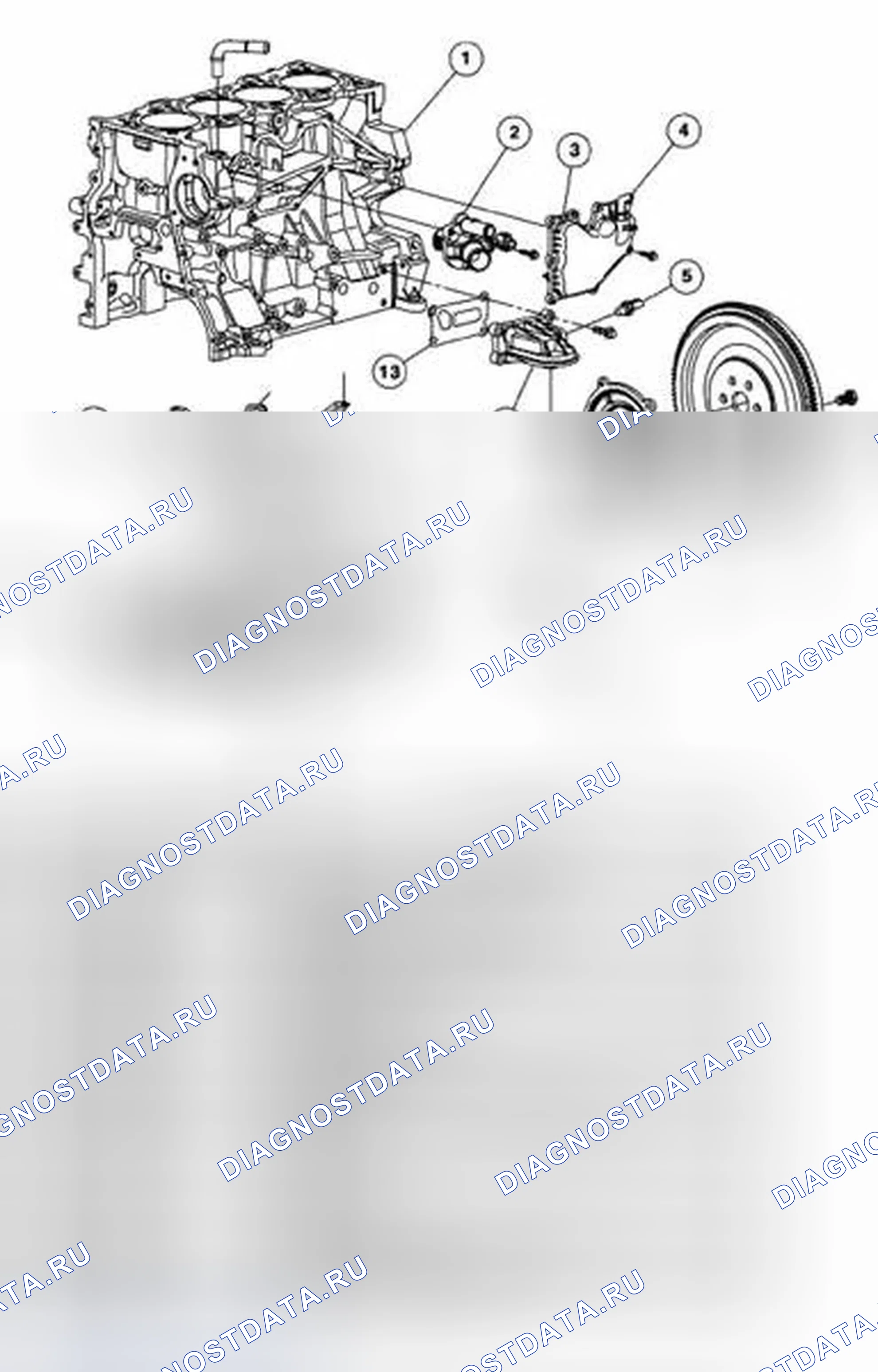 Рис. 77: Нижний блок двигателя. Ford Ranger I