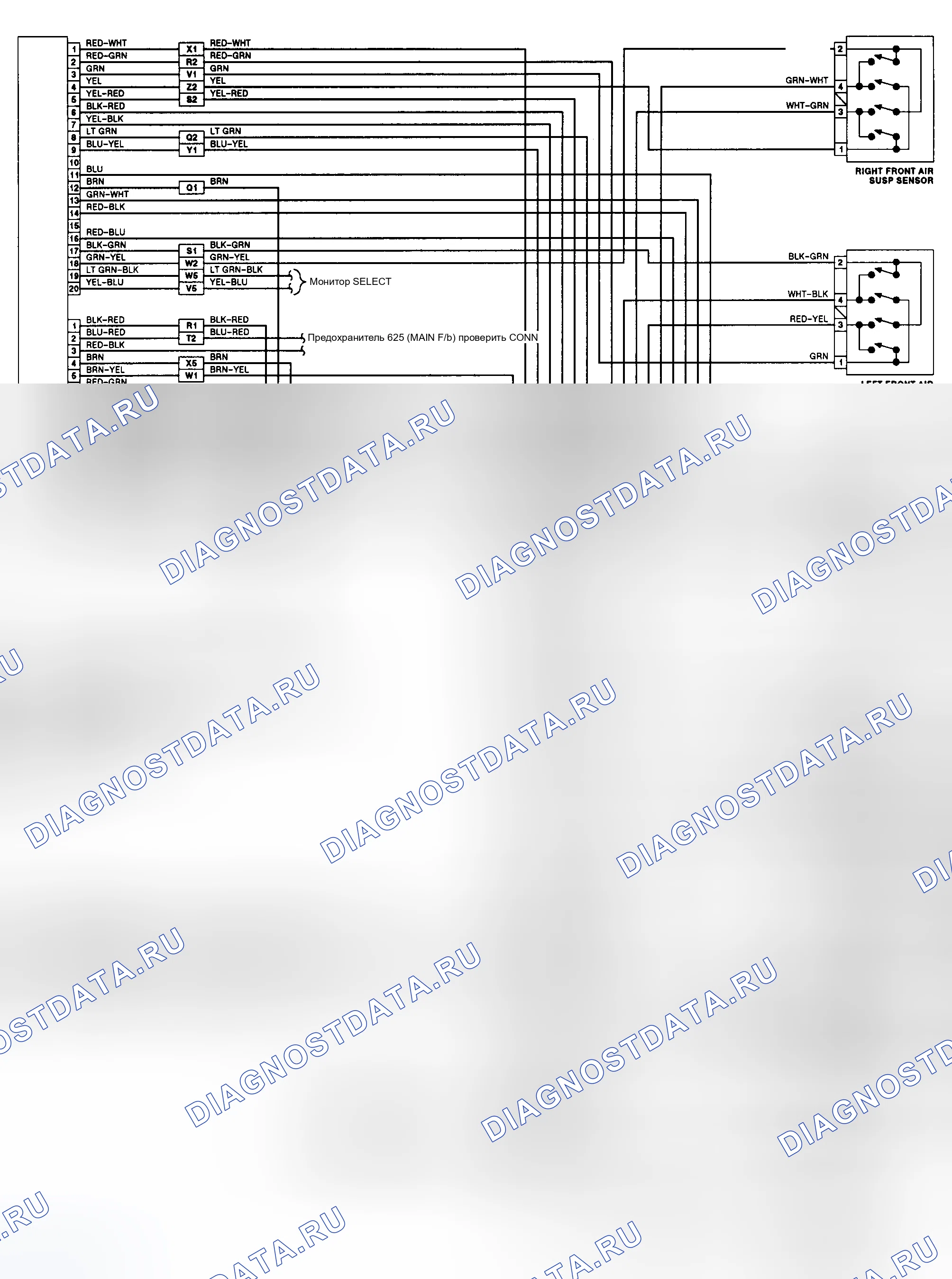 Рис. 1: Схема подключения системы контроля высоты (предыдущая версия). Subaru Legacy BC/BJ/BF