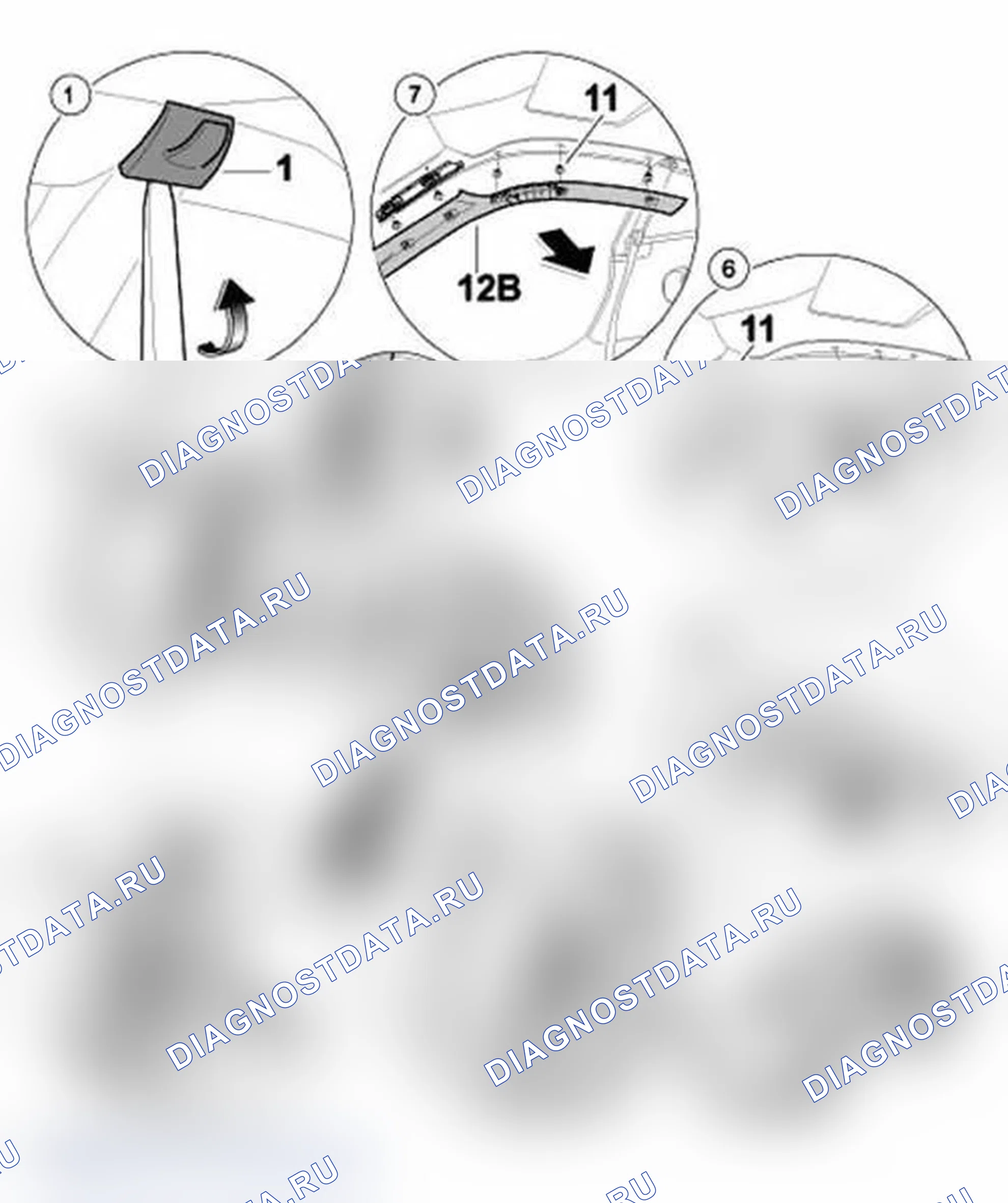 Рис. 24: Снятие и установка облицовки стоек A, B и C. Porsche 911 Carrera 996
