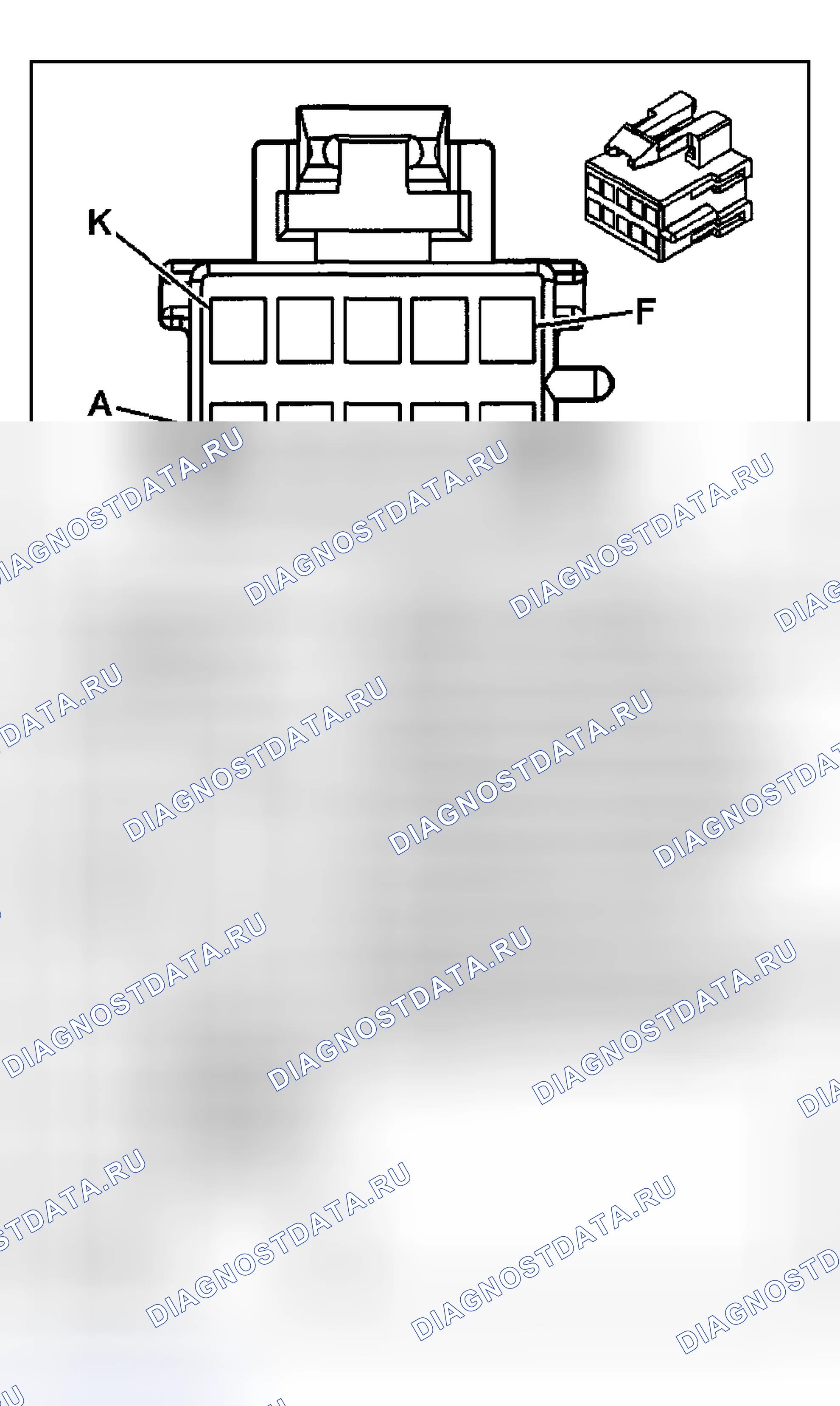 Рис. 19: Вид с торца разъема модуля управления корпусом. Buick Regal IV