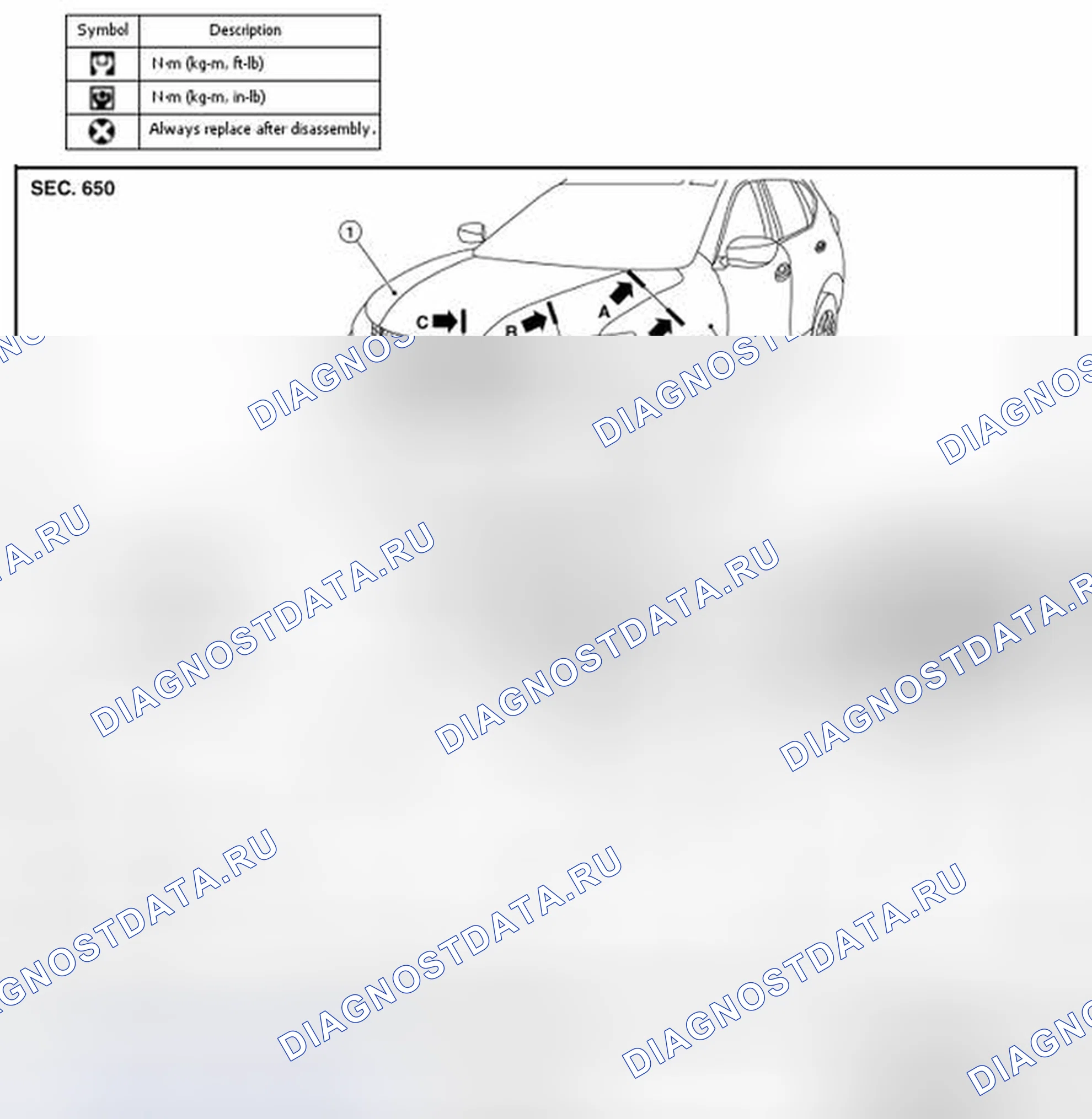 Рис. 240: УЗЕЛ КАПОТА: Регулировка. Nissan Rogue II