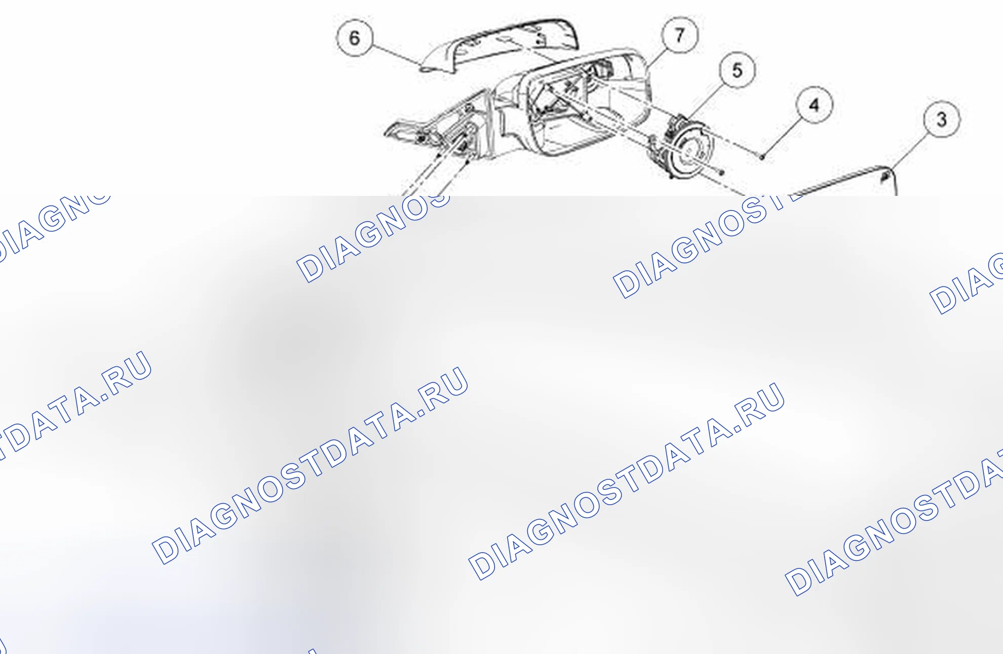 Рис. 39: Наружные зеркала - покомпонентный вид. Hyundai Pony II