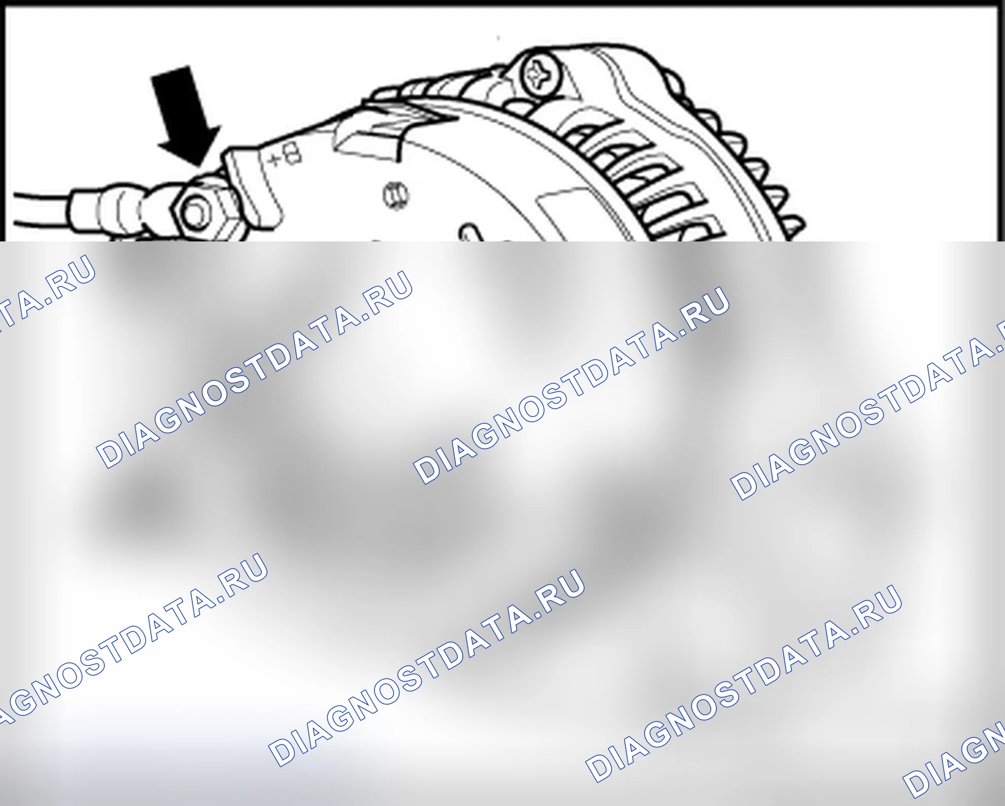 Рис. 60: B + КРЕПЛЕНИЕ ПРОВОДА НА ГЕНЕРАТОРЕ. Volkswagen New Beetle A4 рестайлинг