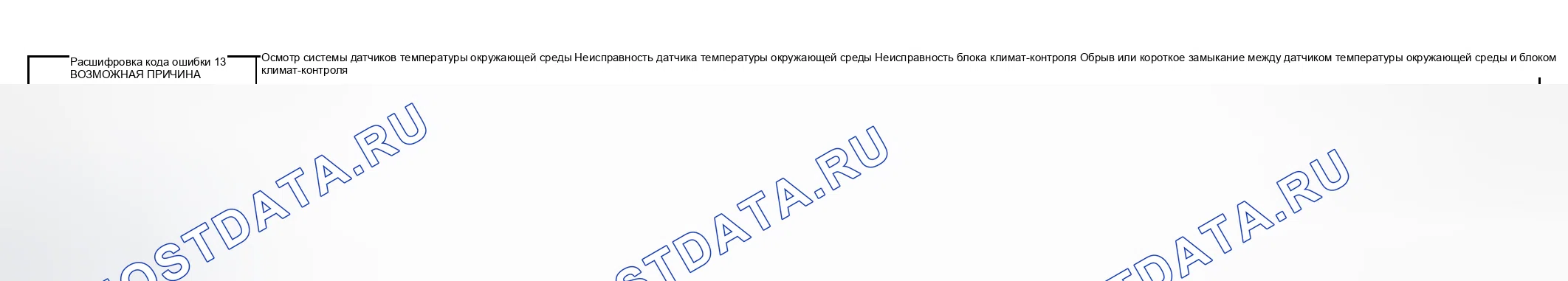 Рис. 17: расшифровка кода ошибки 13: ПРОВЕРКА СИСТЕМЫ ДАТЧИКА ТЕМПЕРАТУРЫ ОКРУЖАЮЩЕЙ СРЕДЫ. Mazda 6 GG