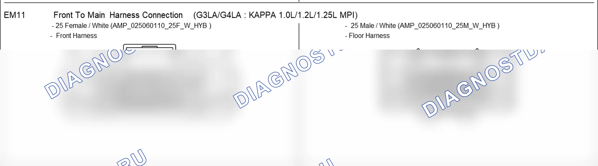 Распиновка разъёма EM11 — harness connection. Hyundai GRAND i10/Xcent BA