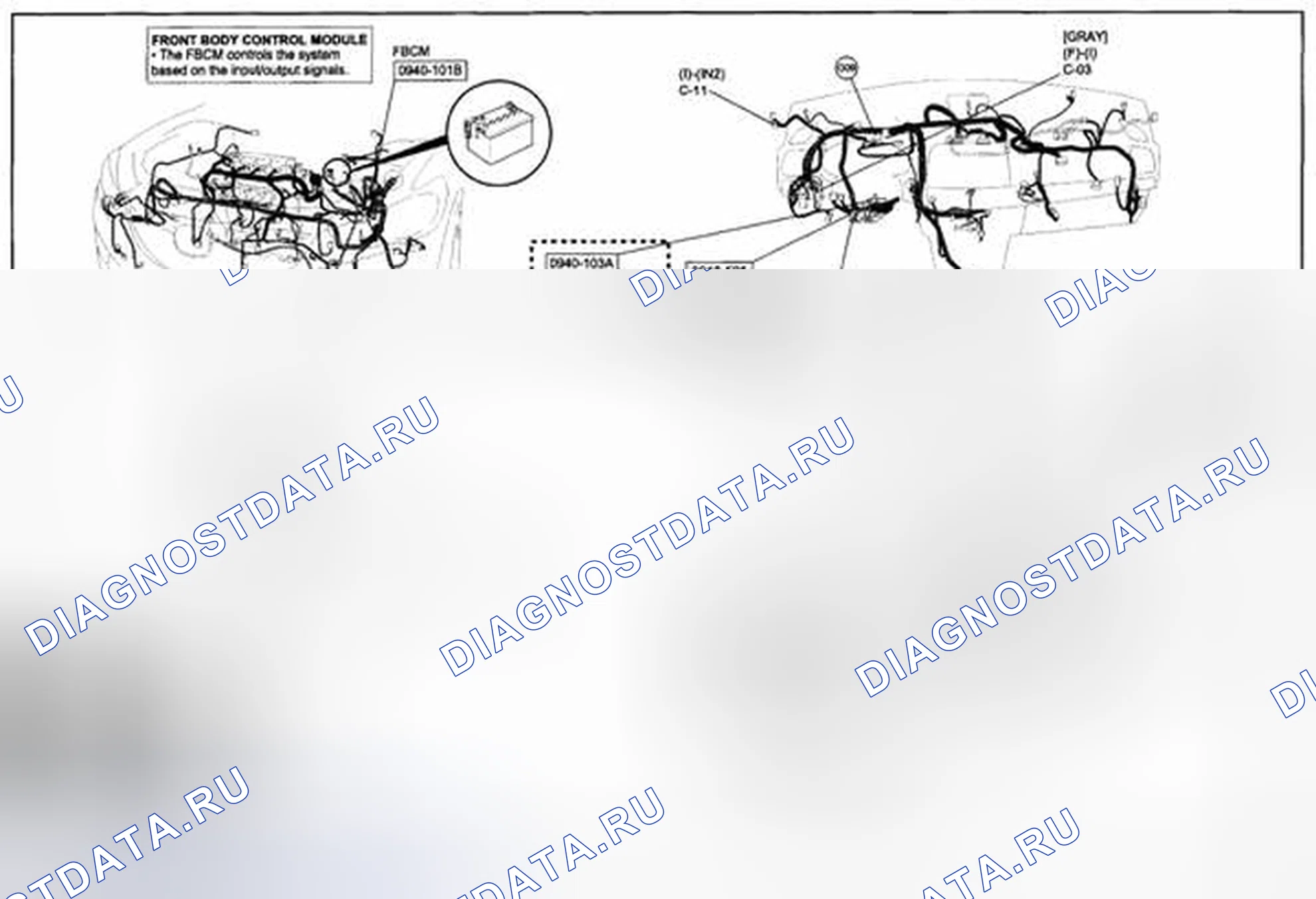 Рис. 172: Схема разводки жгута проводов фар (галогенного типа) (0918-1b) 2 из 2. Mazda CX-5 I
