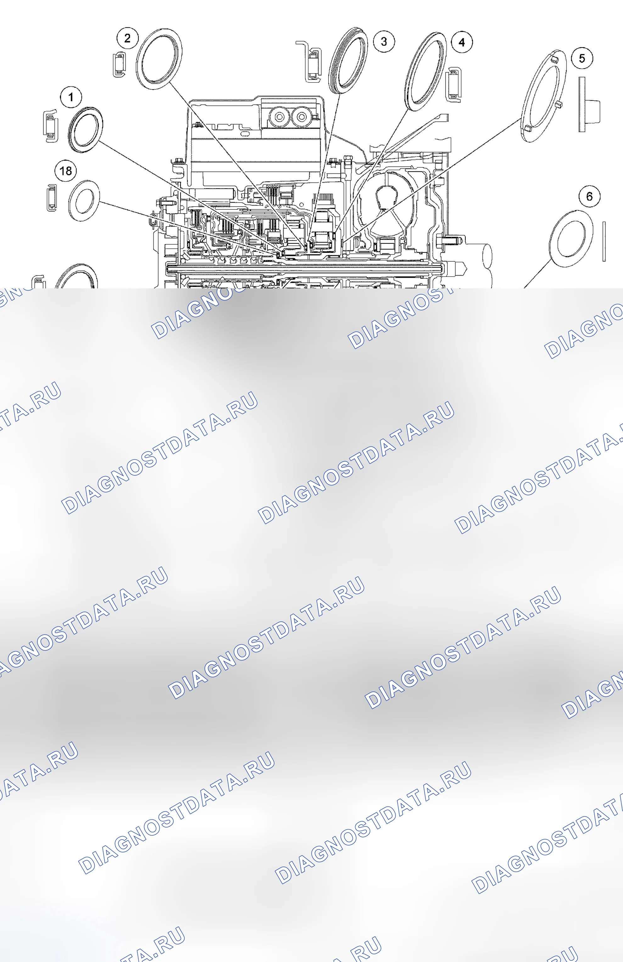 Рис. 332: Втулки, подшипник и фиксатор упорной шайбы. Hyundai Matrix I