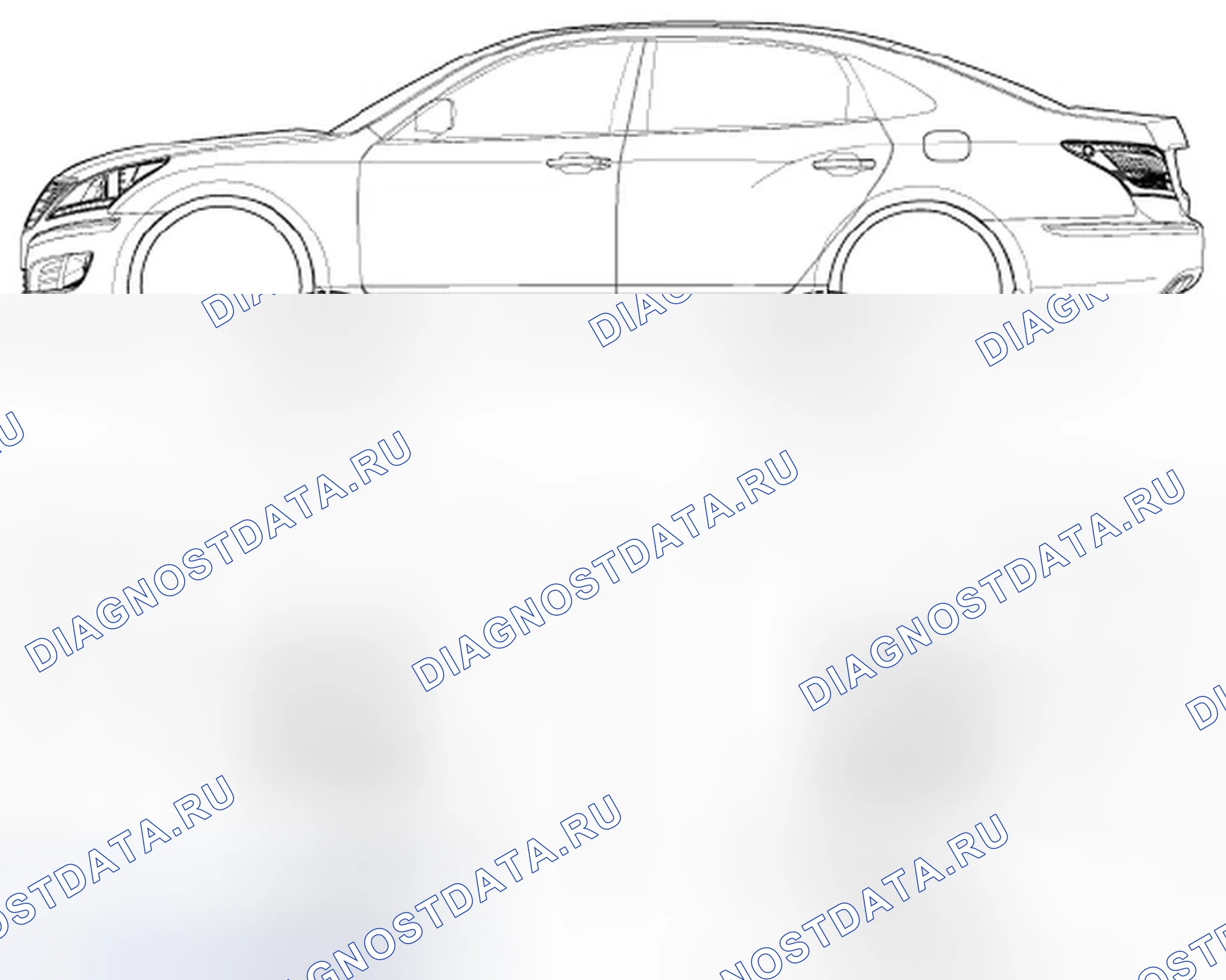 Рис. 17: Определение точек подъема для крепления опоры (сзади и спереди). Hyundai Equus II