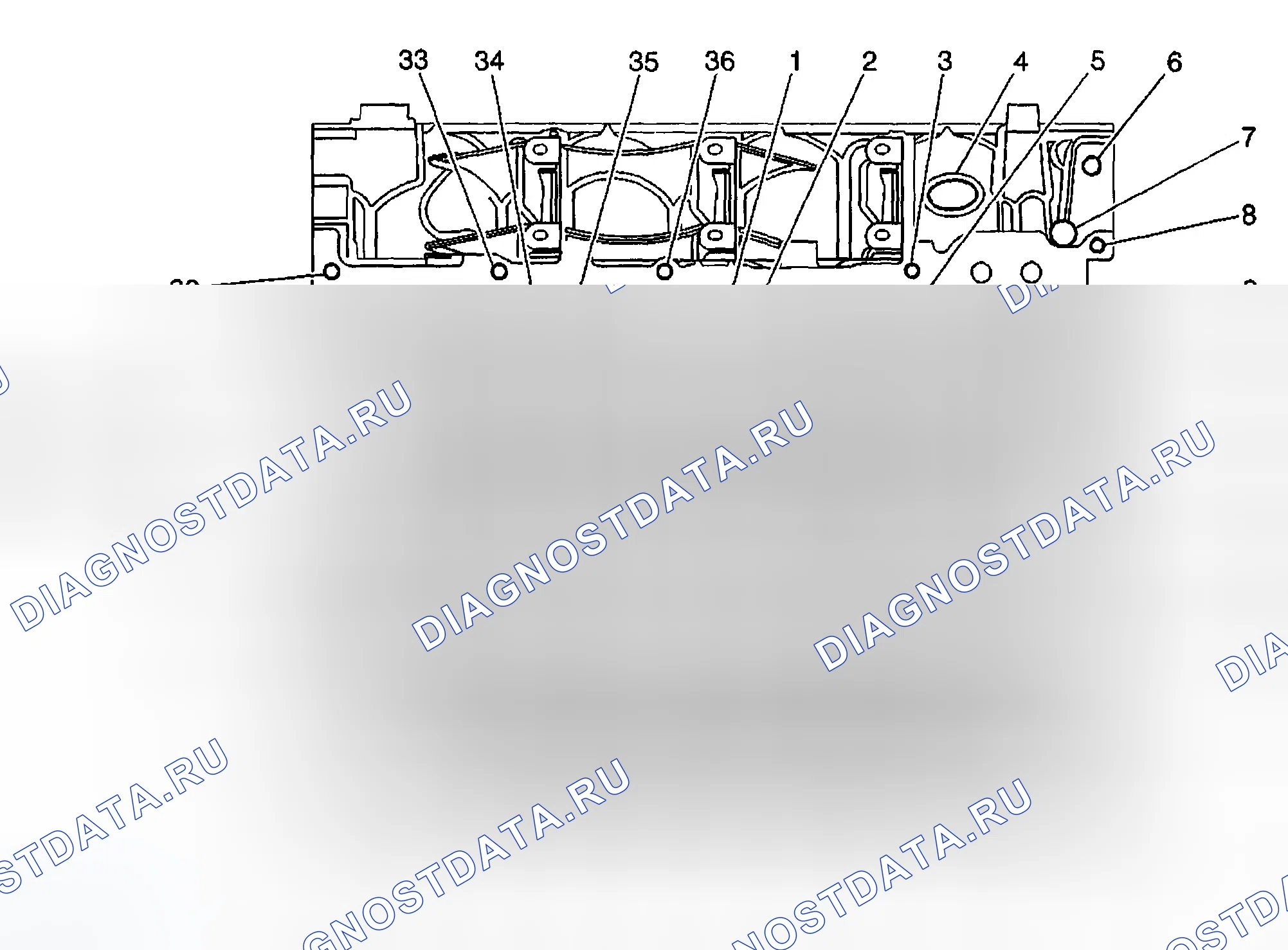 Рис. 743: Блок двигателя - вид снизу. Chevrolet Chevy Express H2500 
