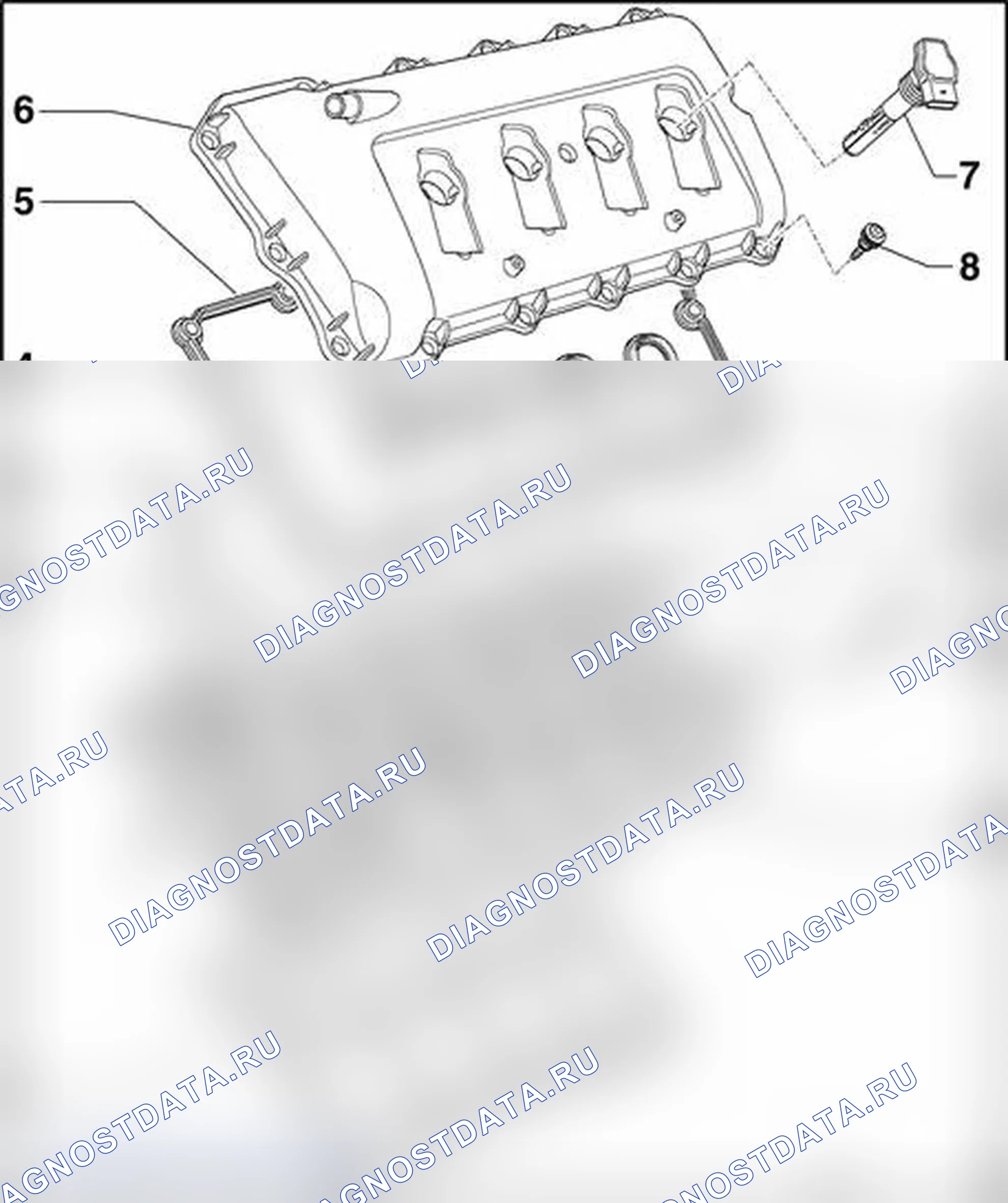 Рис. 252: Головка цилиндра, обзор компонентов. Audi S4 B8