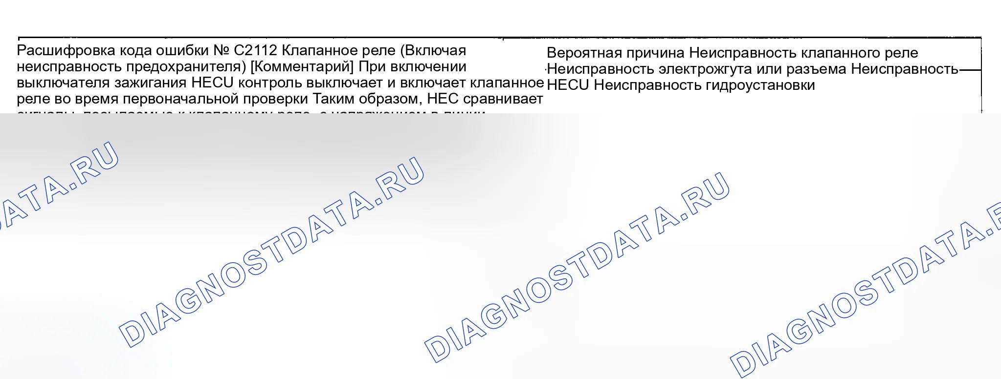Рис. 48: расшифровка кода ошибки C2112: РЕЛЕ КЛАПАНА (ВКЛЮЧАЯ НЕИСПРАВНОСТЬ ПРЕДОХРАНИТЕЛЯ). Kia Magentis I рестайлинг