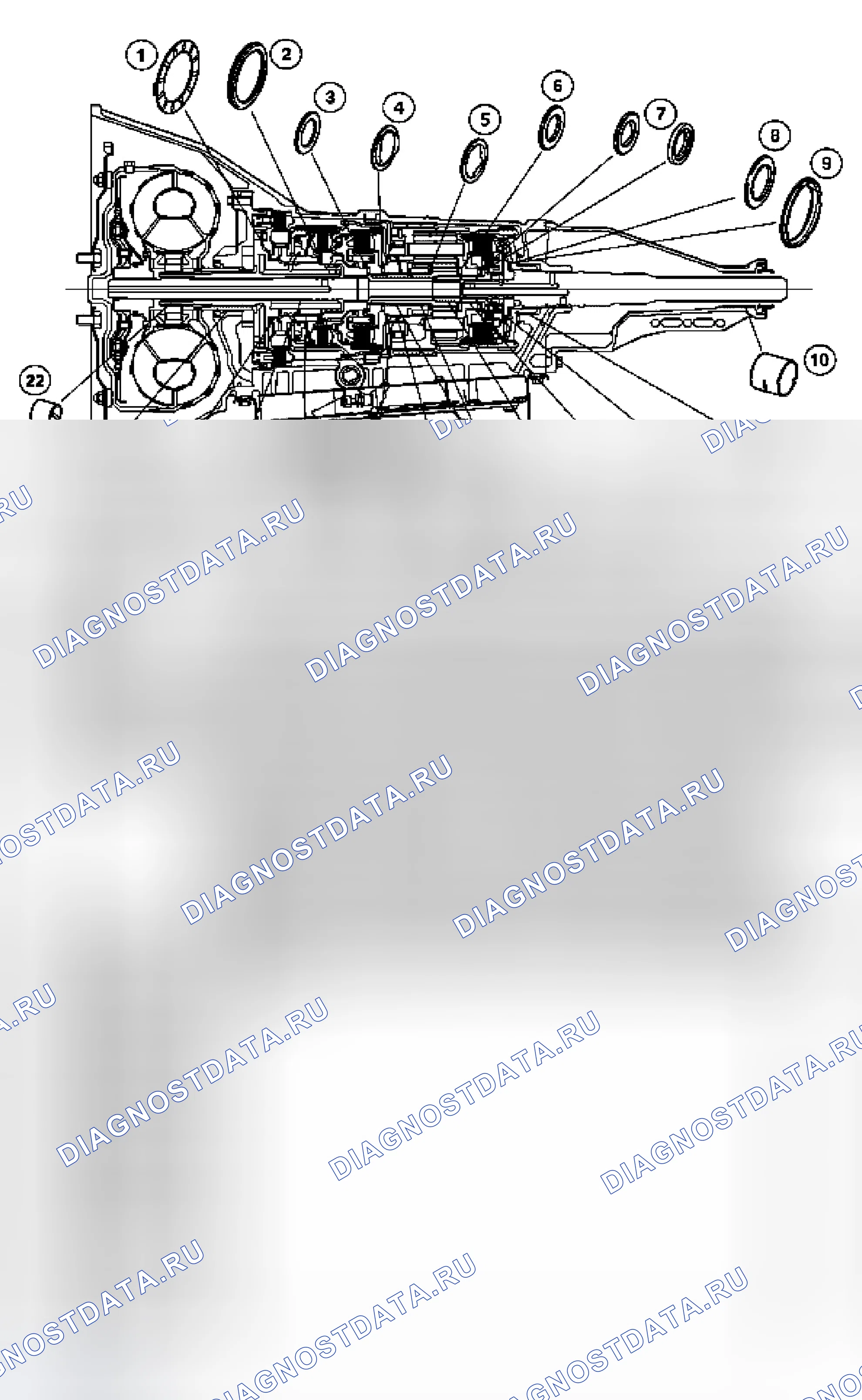 Рис. 153: ВТУЛКИ, ПОДШИПНИК И ФИКСАТОР УПОРНОЙ ШАЙБЫ. Ford Mustang IV рестайлинг