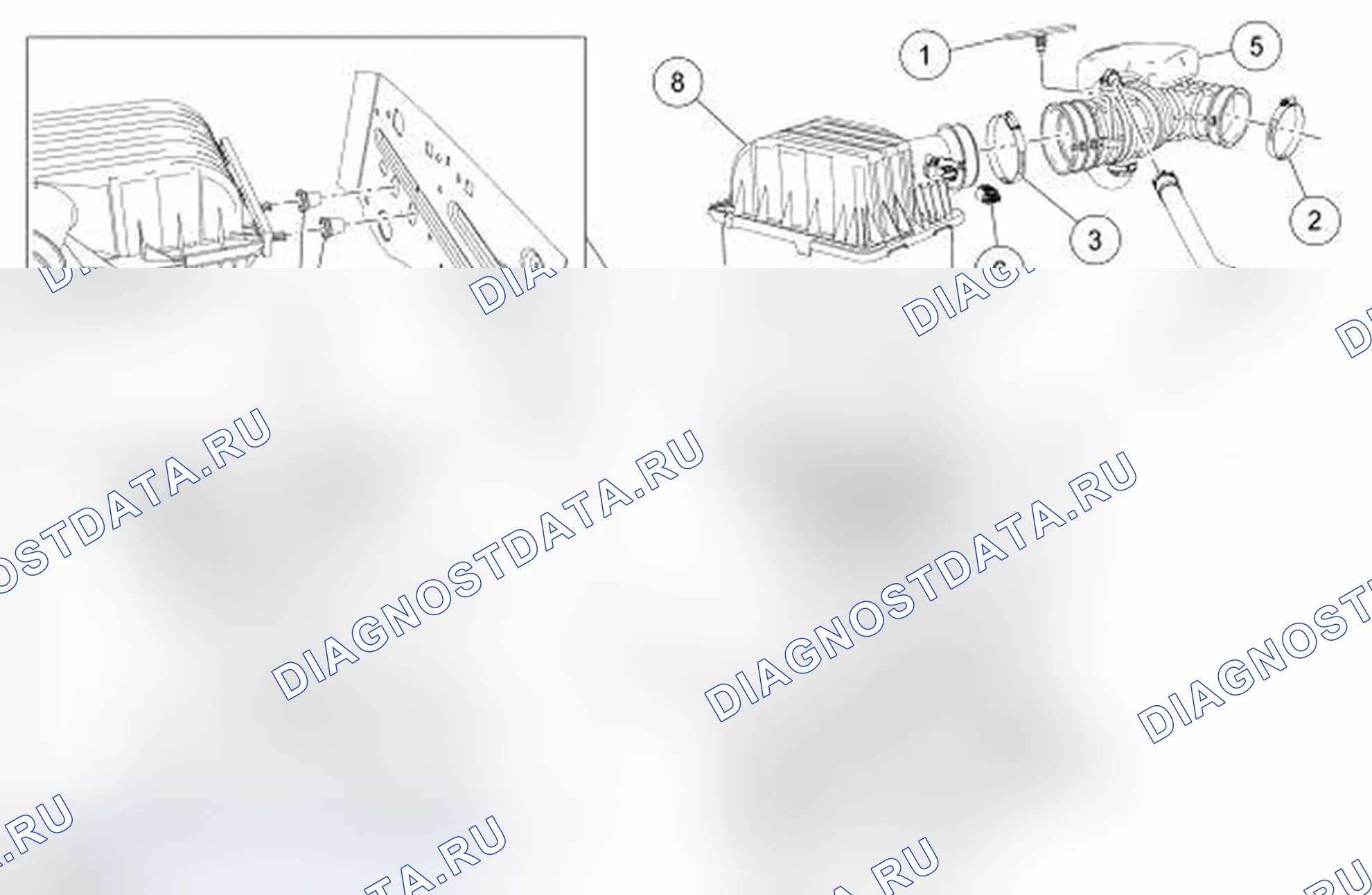 Рис. 1: Компоненты системы забора воздуха - разнесенный вид, 4.0L SOHC. Ford Explorer IV