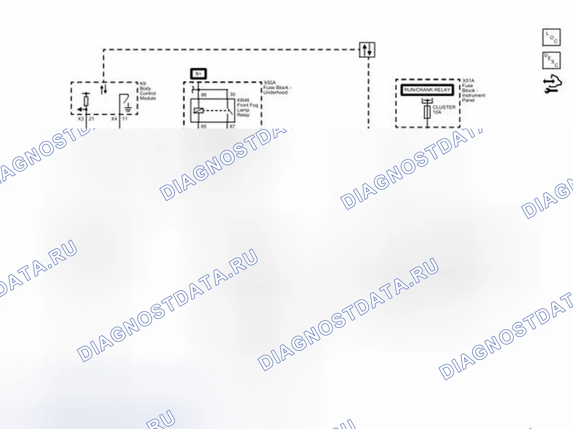 Рис. 3: Схемы подключения противотуманных фар (T37 или T96). Chevrolet Captiva I рестайлинг 2