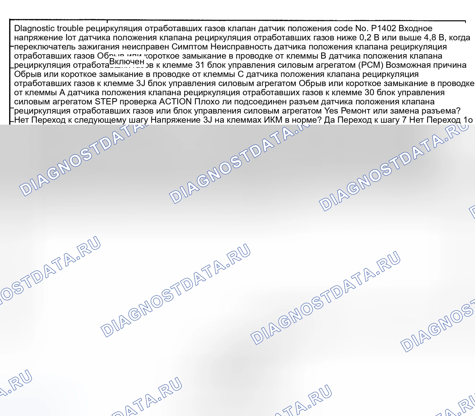Рис. 82: расшифровка кода ошибки P1402: ДАТЧИК ПОЛОЖЕНИЯ КЛАПАНА рециркуляция отработавших газов. Mazda Protege BH