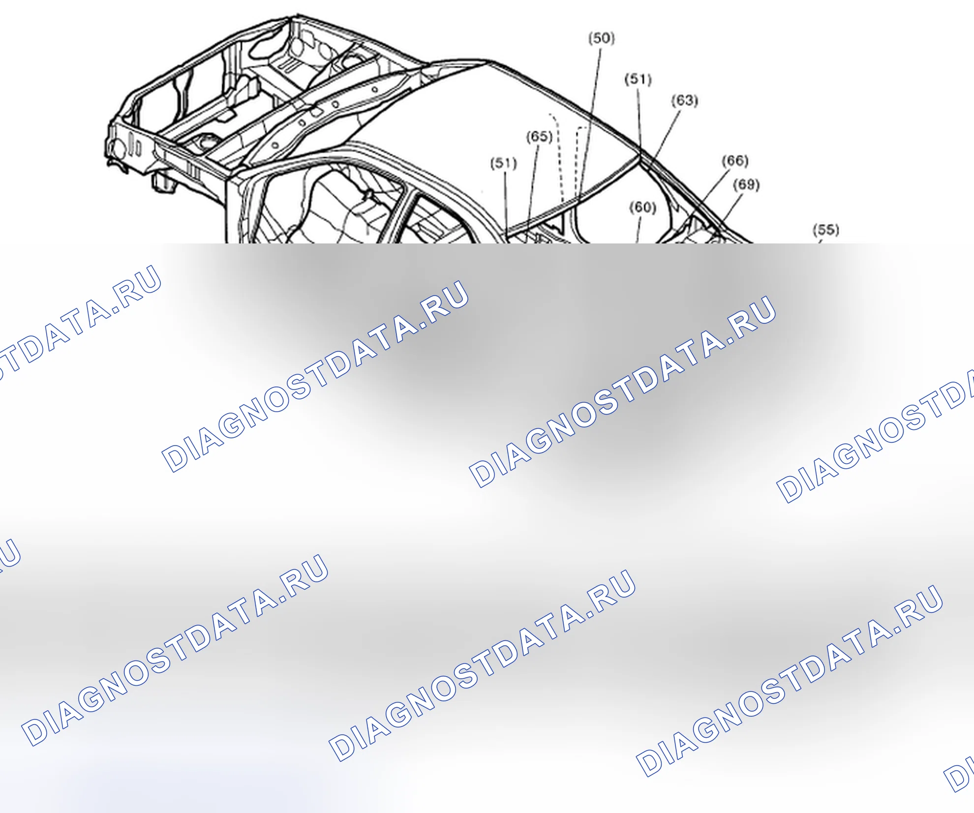 Рис. 43: Определение опорных точек модели (сзади). Subaru Impreza GD/GC/GG рестайлинг 2