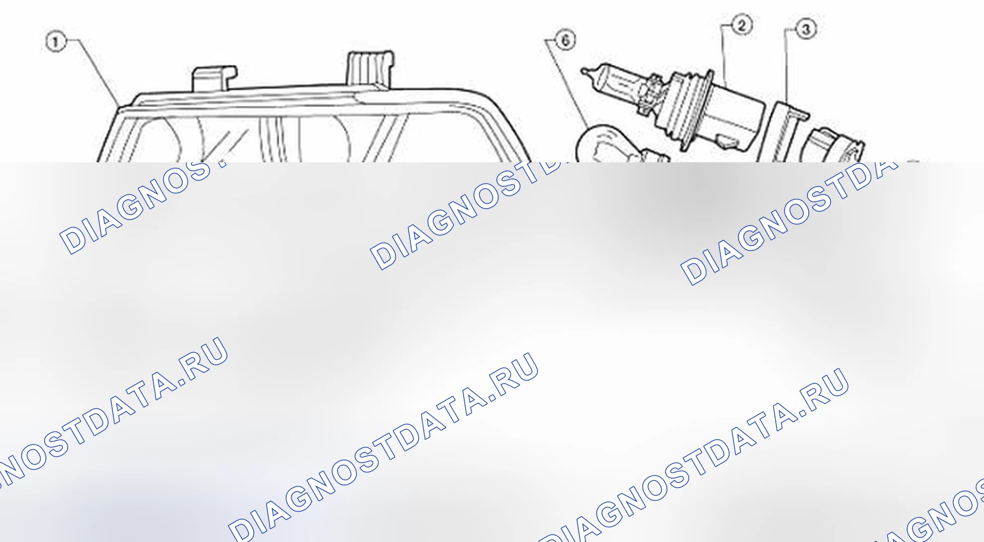 Рис. 26: Идентификация компонентов фар (для США). Nissan Frontier D40